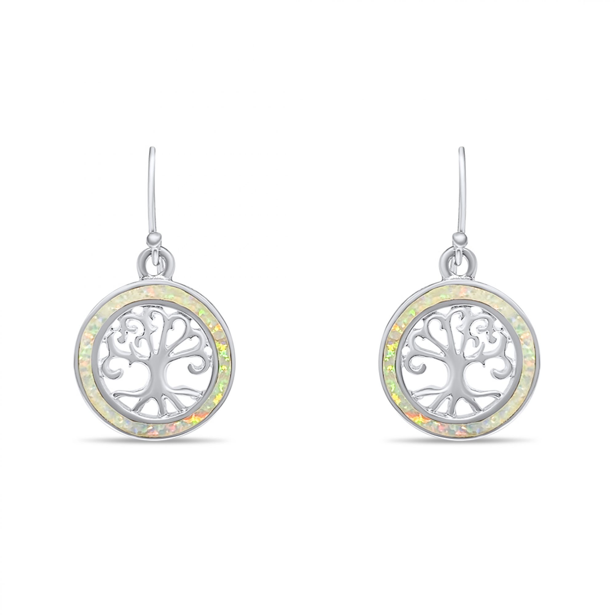 Σκουλαρίκια δέντρο της ζωής κρεμαστά με λευκό όπαλ