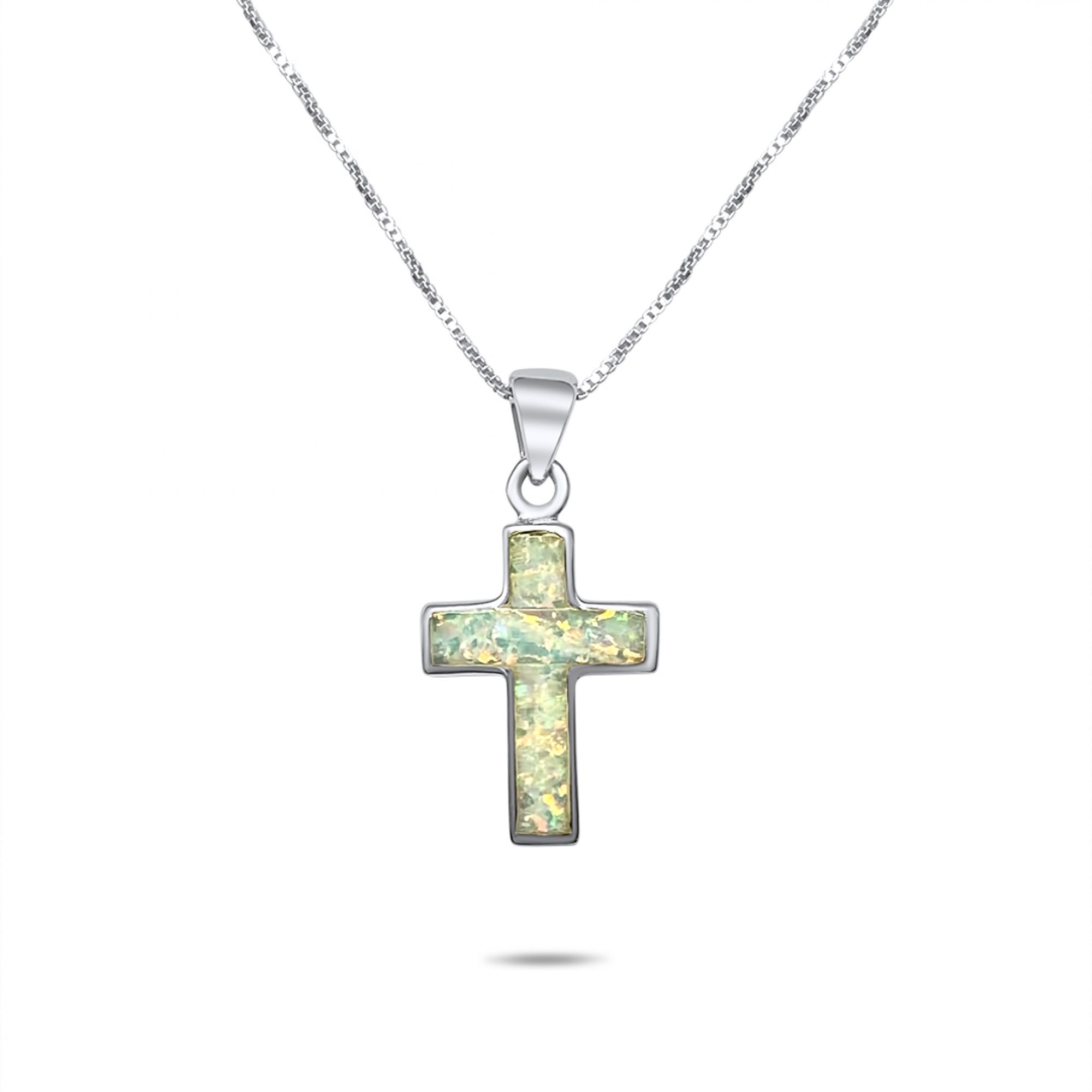 White opal cross pendant