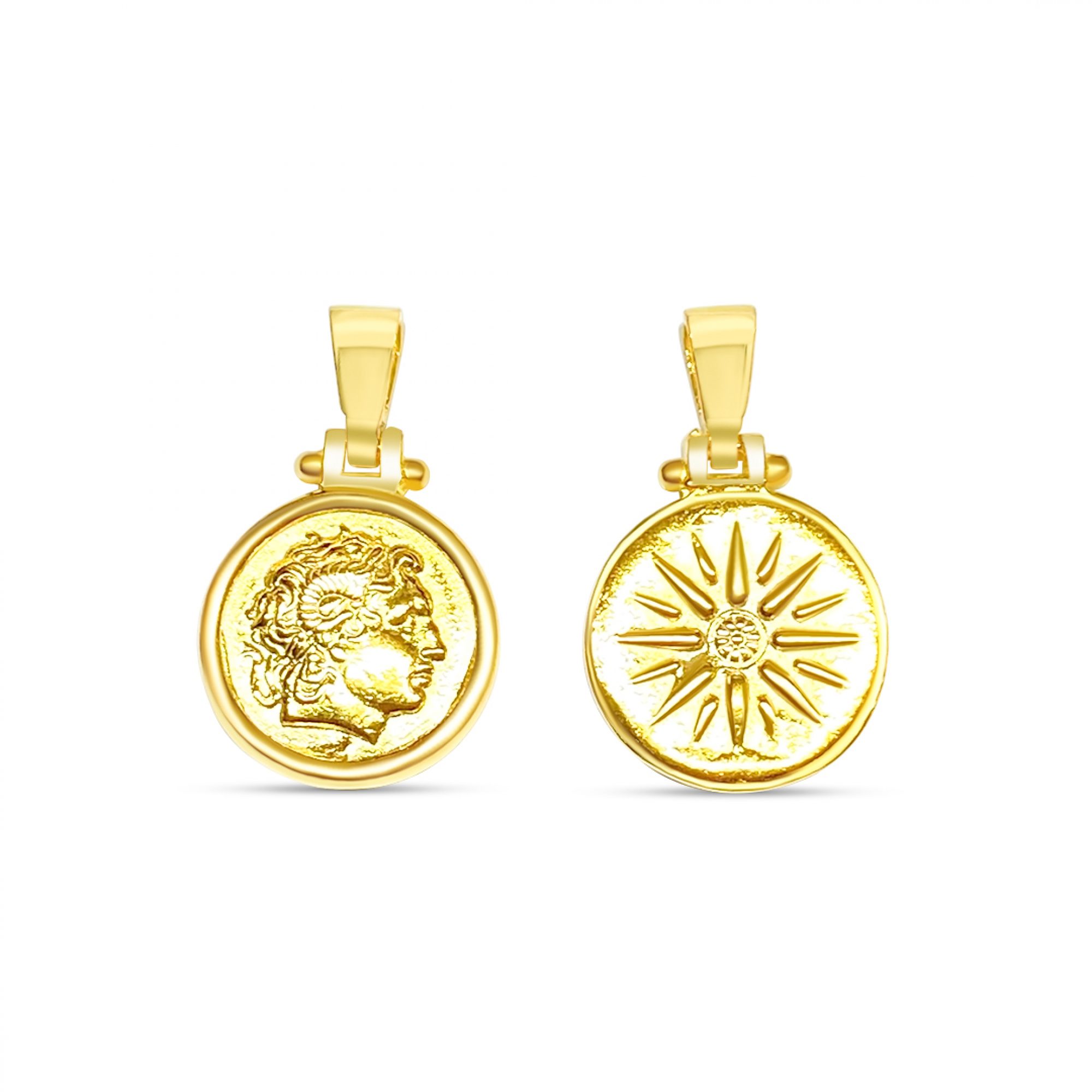 Double sided Vergina star-Alexander the Great gold plated pendant