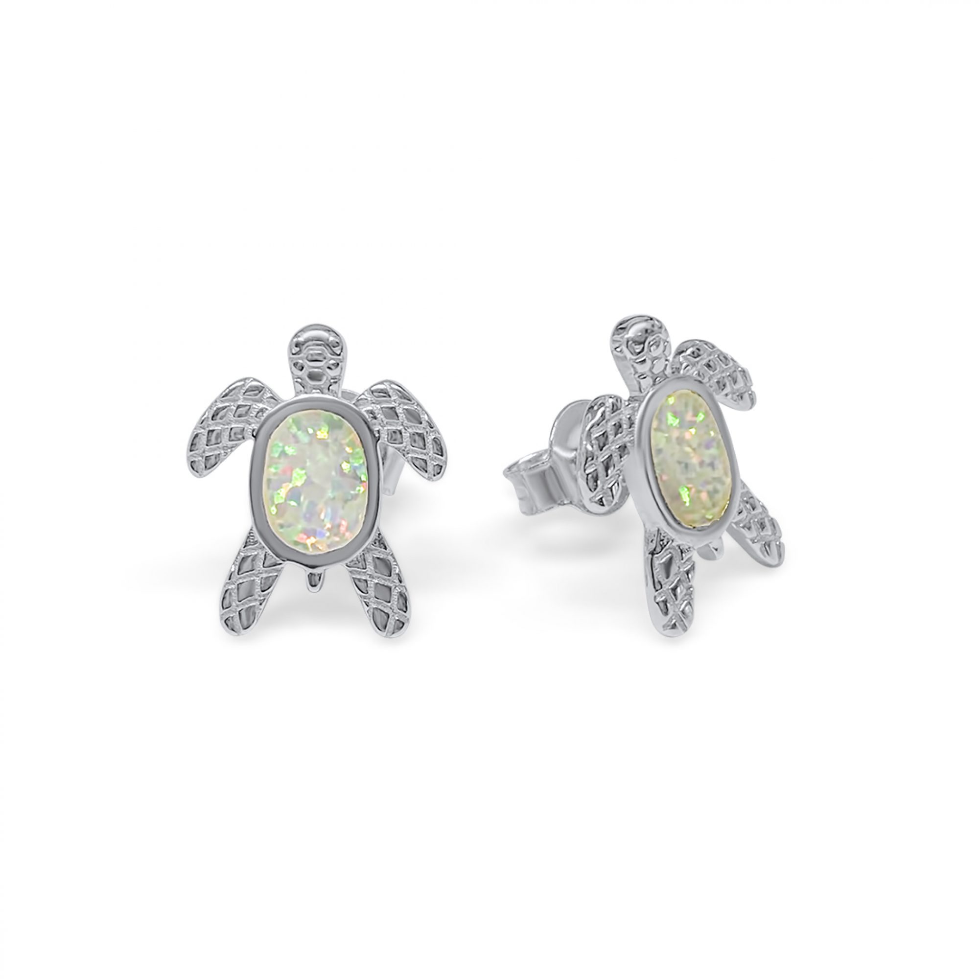 Σκουλαρίκια χελώνες καρφωτά με λευκό όπαλ