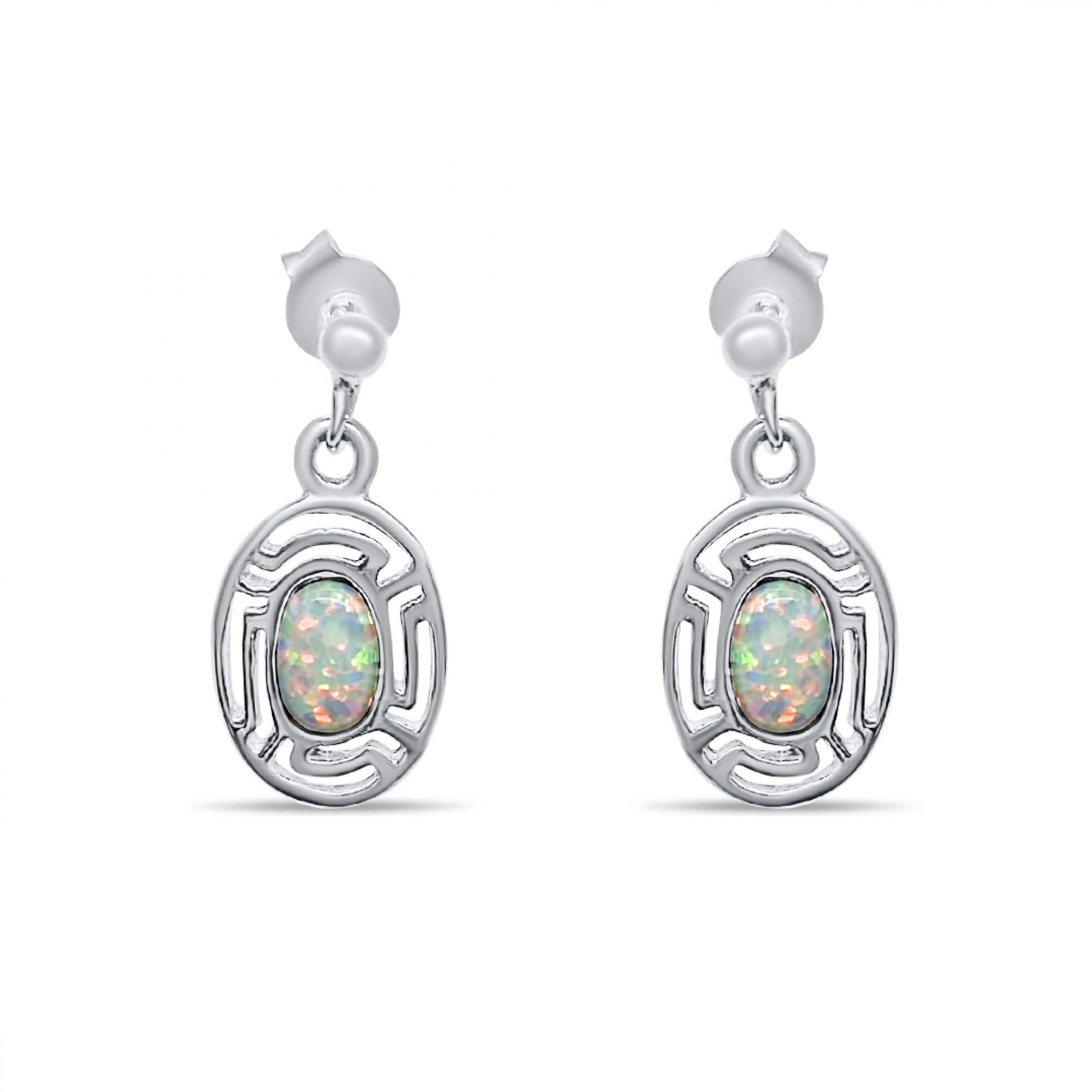 Dangle earrings with white opal and meander