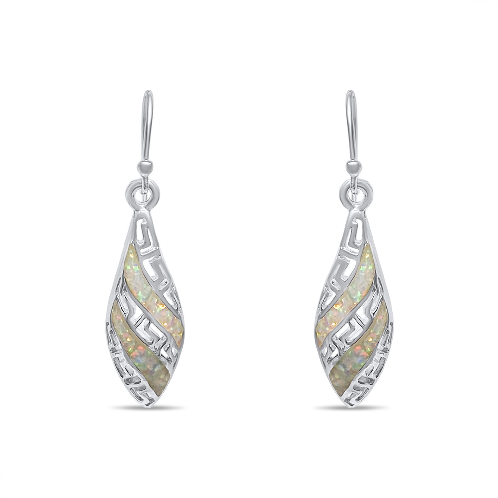Dangle earrings with white opal and meander