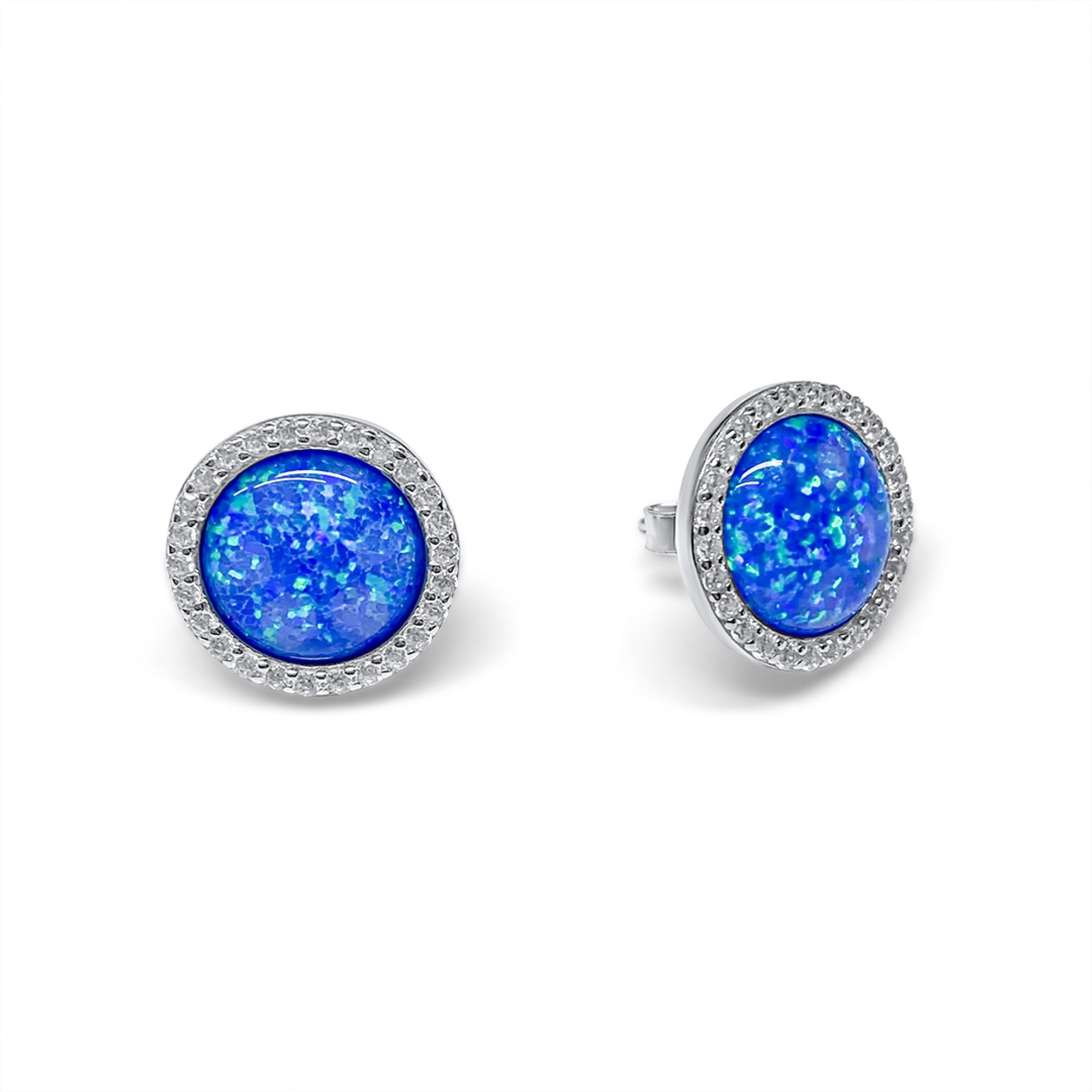 Stud opal earrings with zircon stones