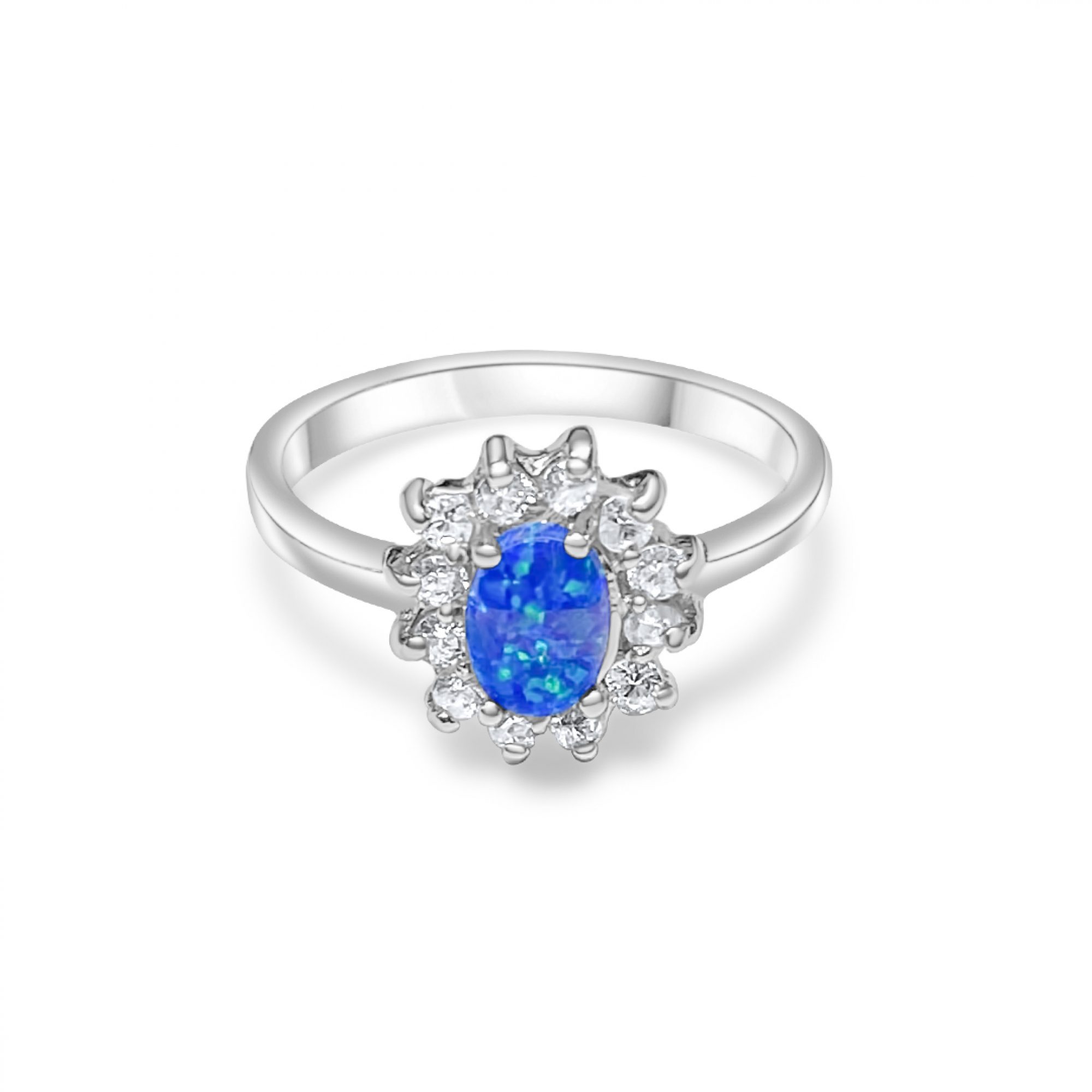 Silver ring with opal and zircon stones 