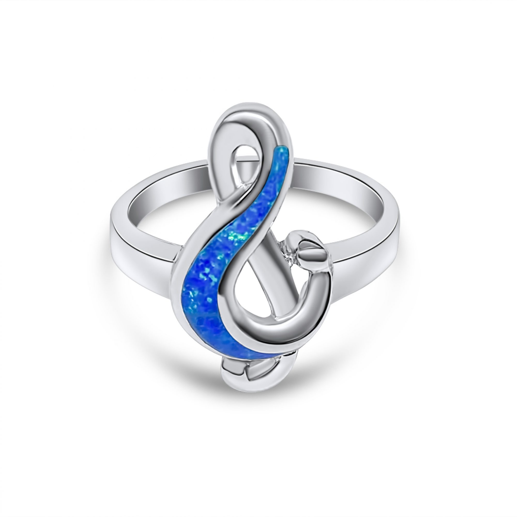 Silver treble clef ring with opal stone