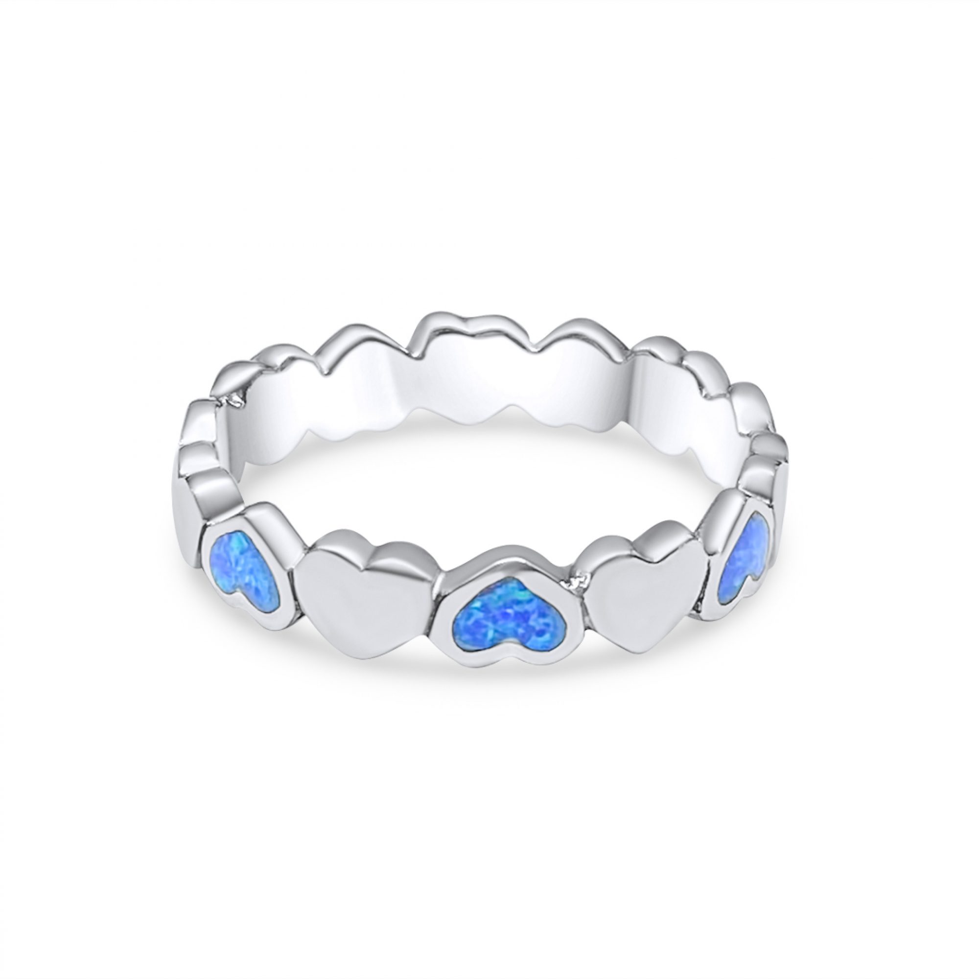 Silver hearts ring with opal stones 