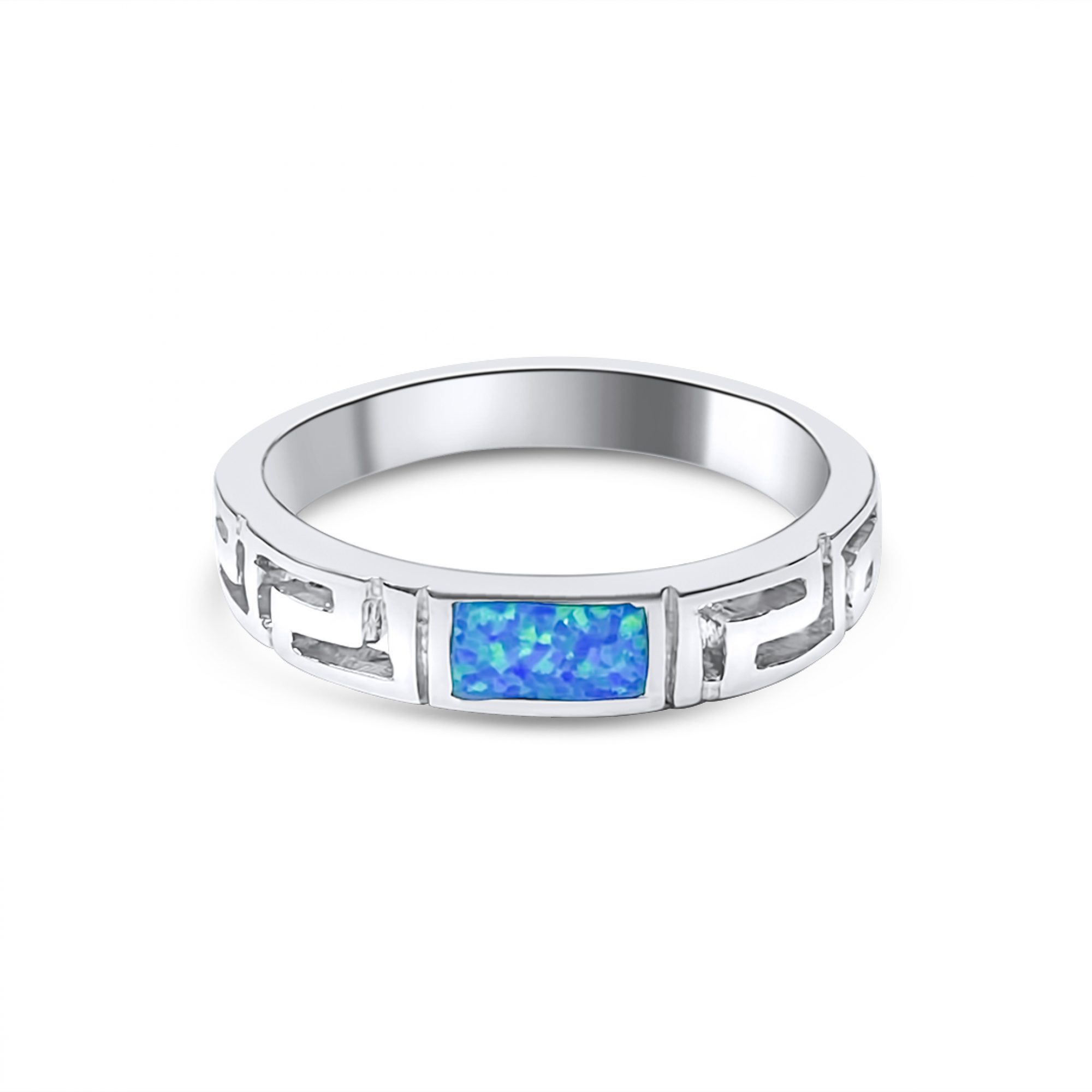 Silver ring with opal stone and meander