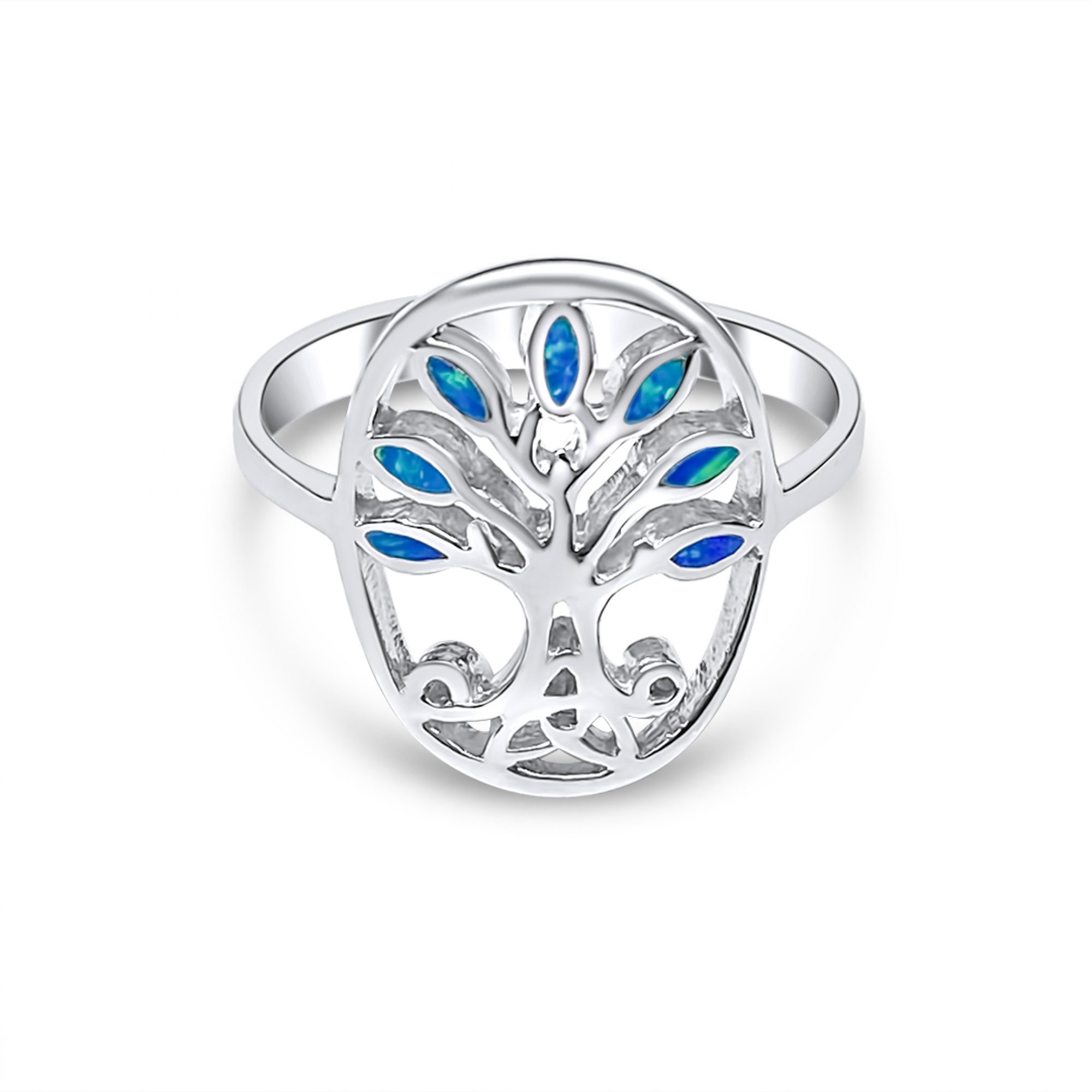 Silver tree of life ring with opal stones 