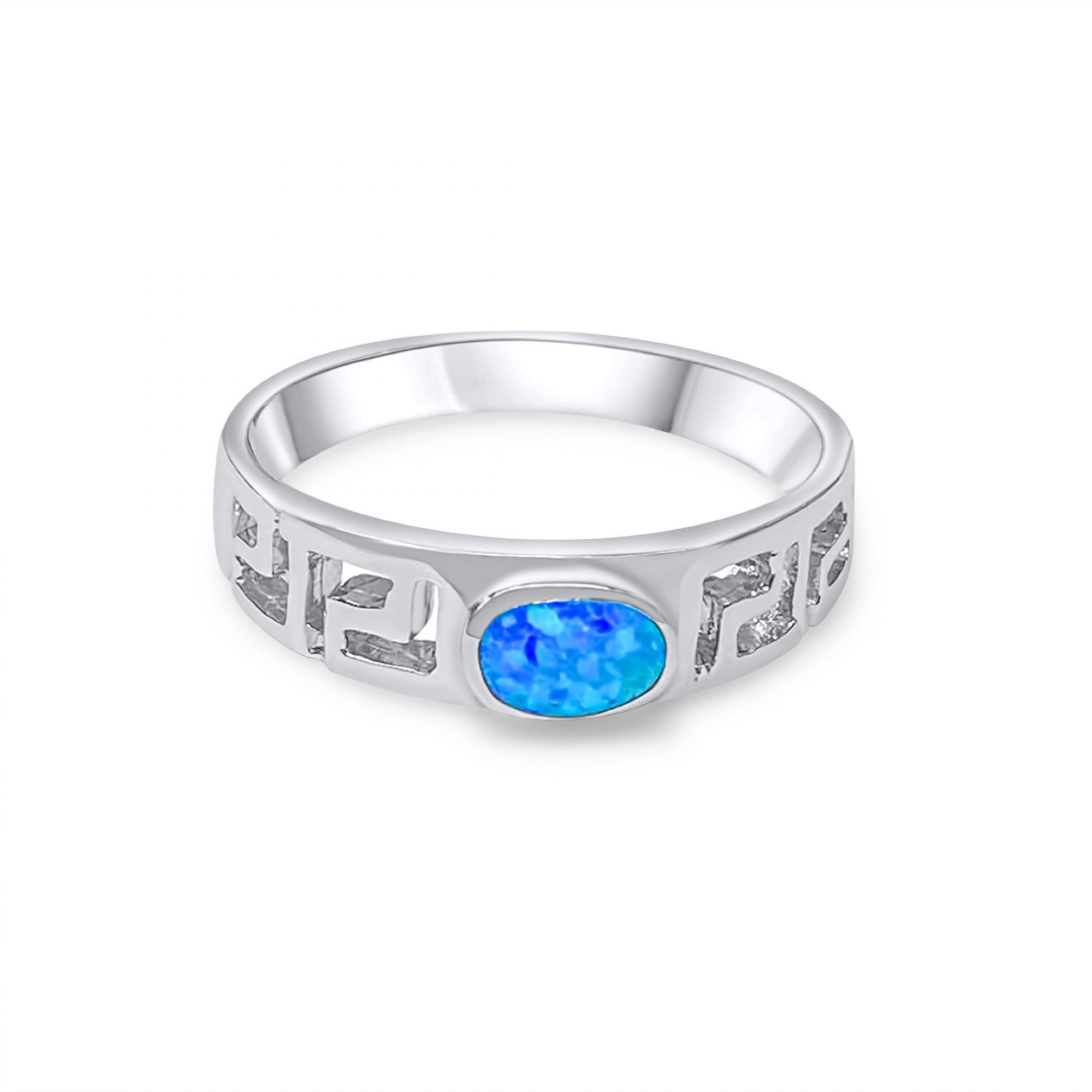 Silver ring with opal stone and meander