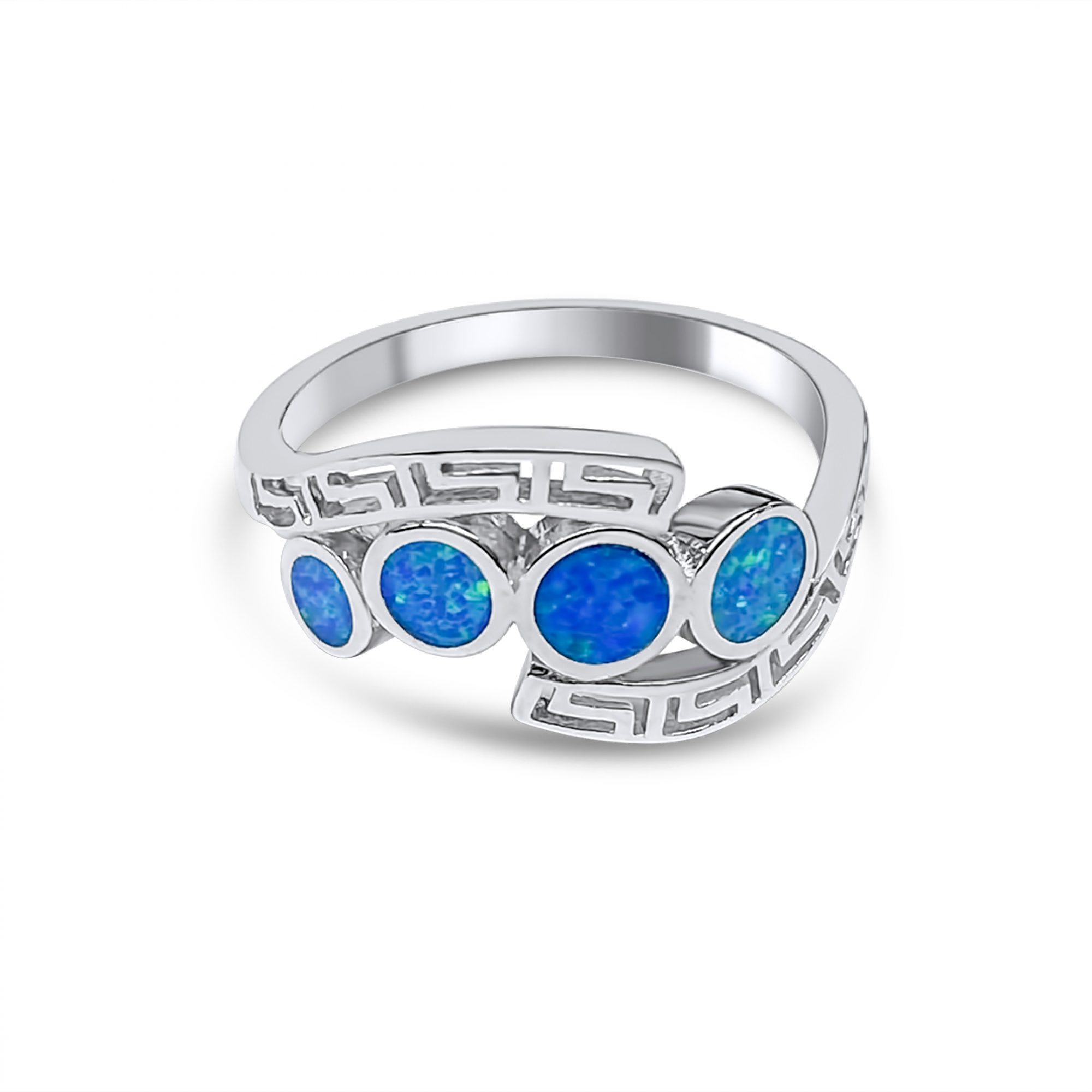 Silver ring with opal stones and meander
