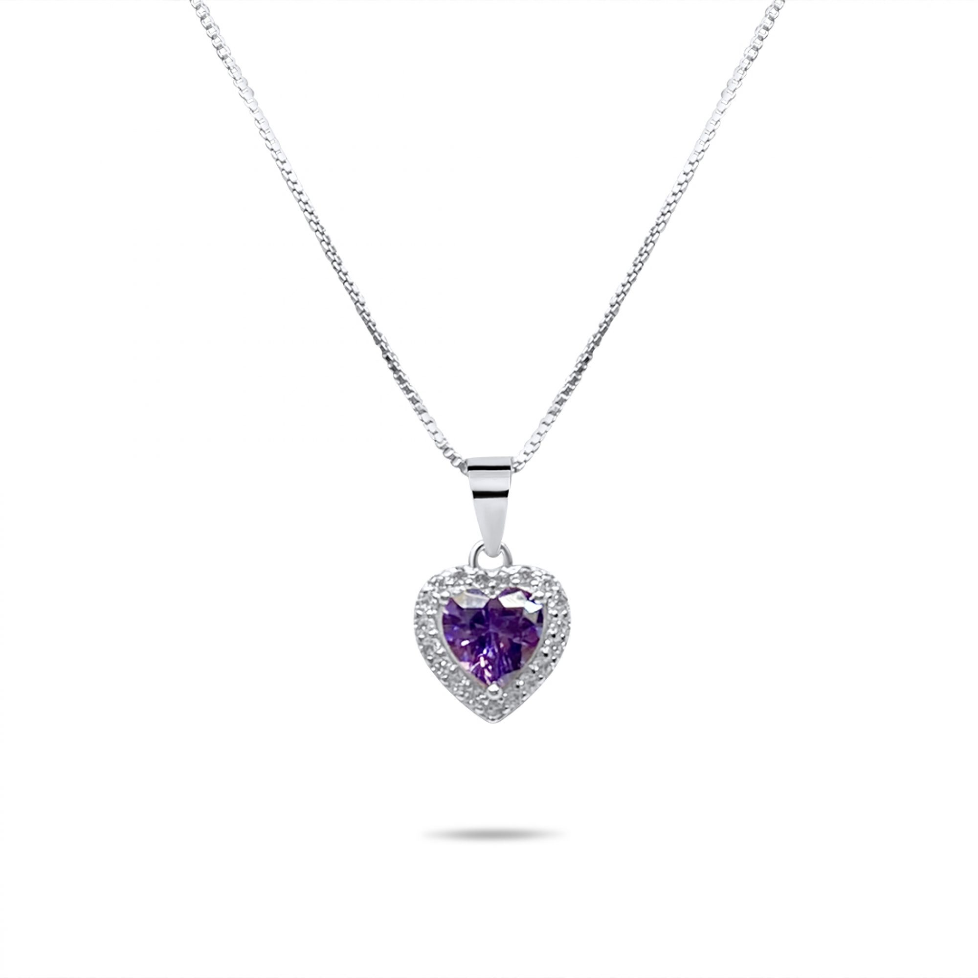 Heart necklace with amethyst and zircon stones