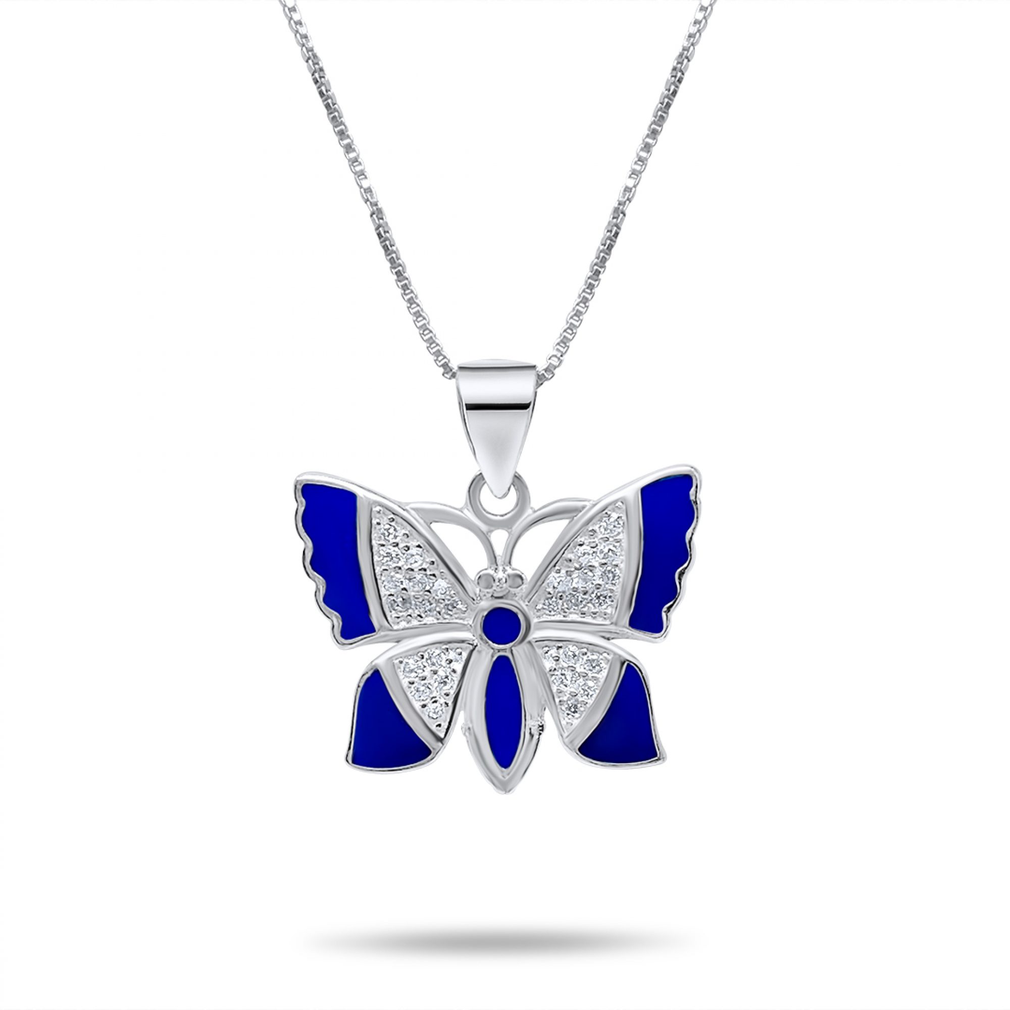 Butterfly necklace with zircon stones and enamel