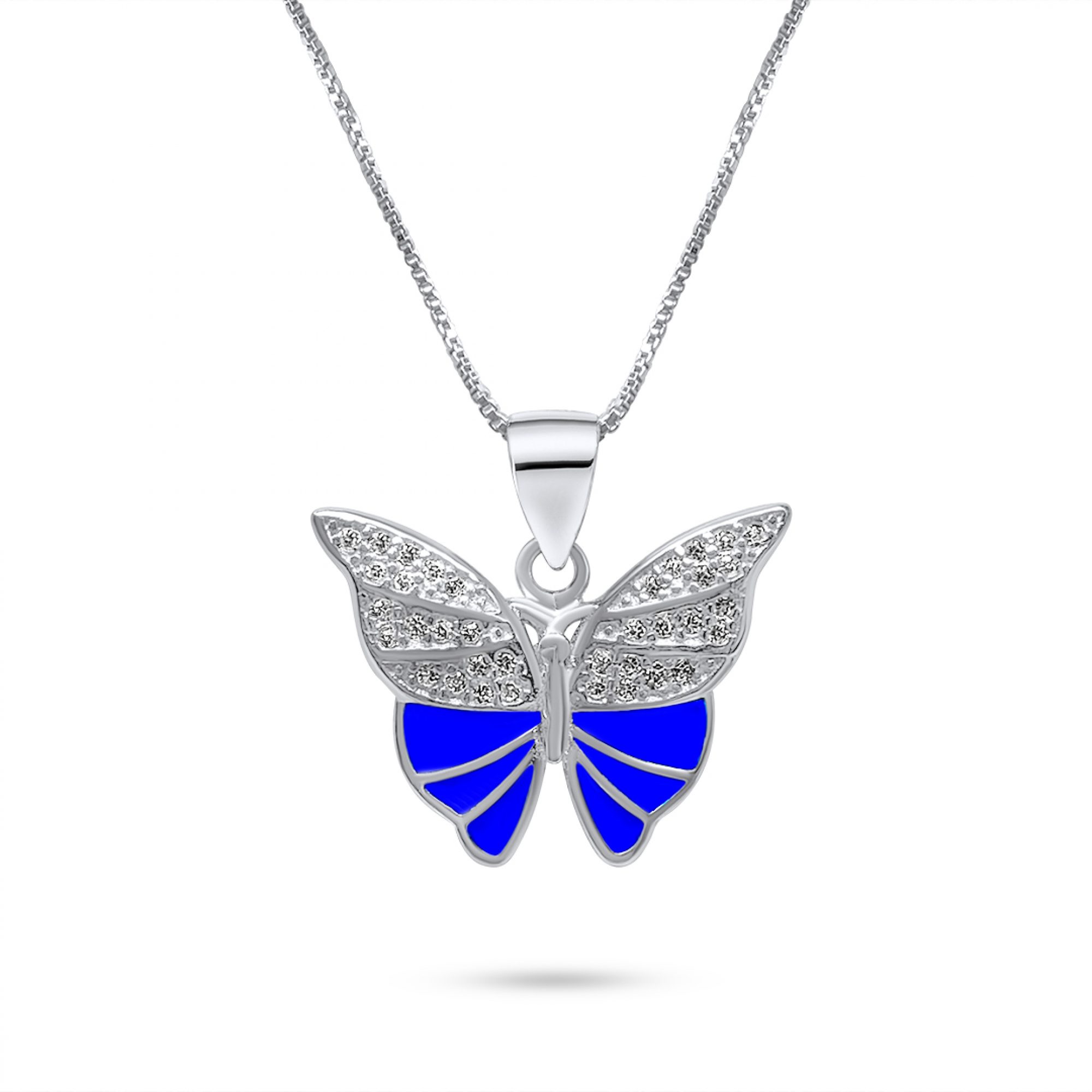 Butterfly necklace with zircon stones and enamel