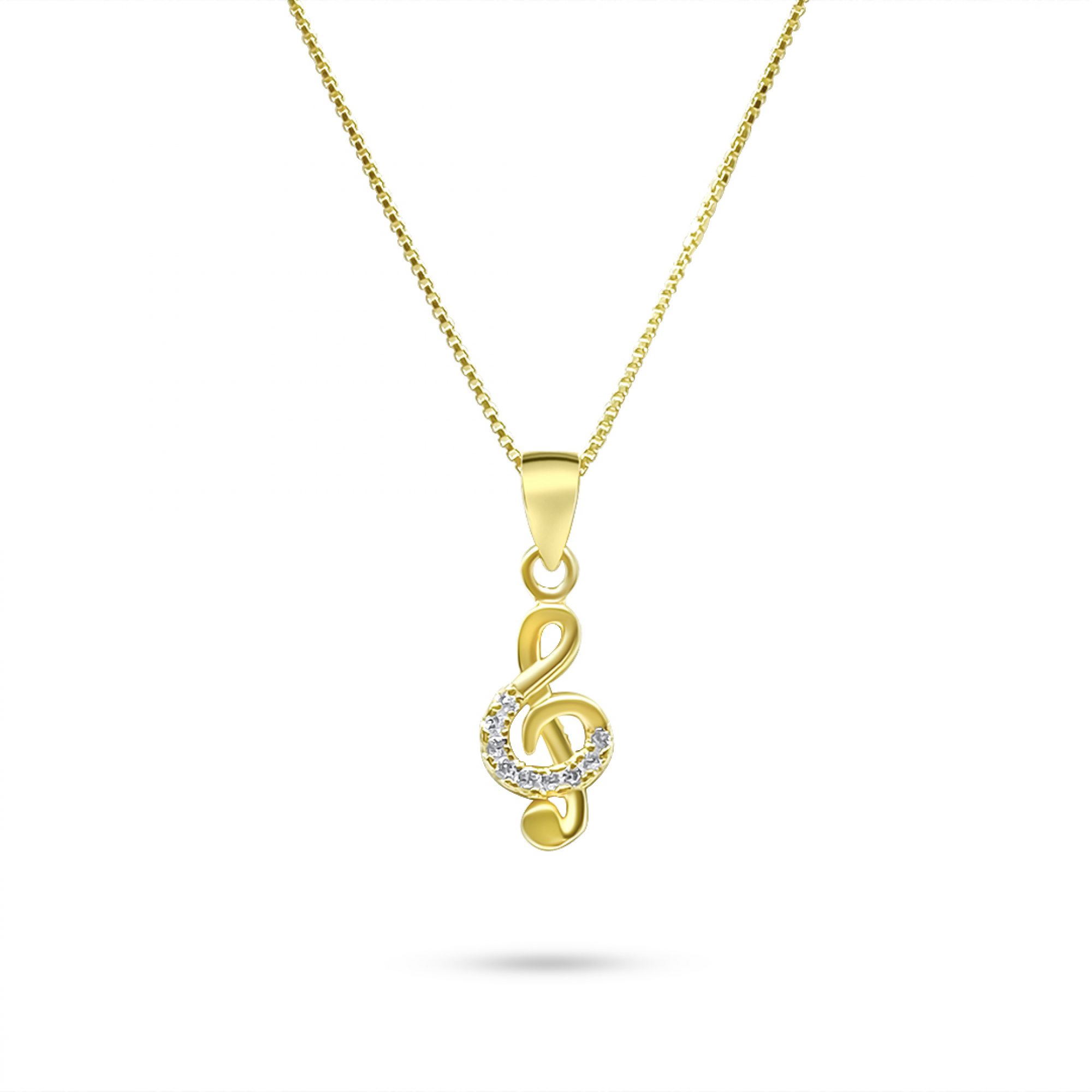 Gold plated treble clef necklace with zircon stones
