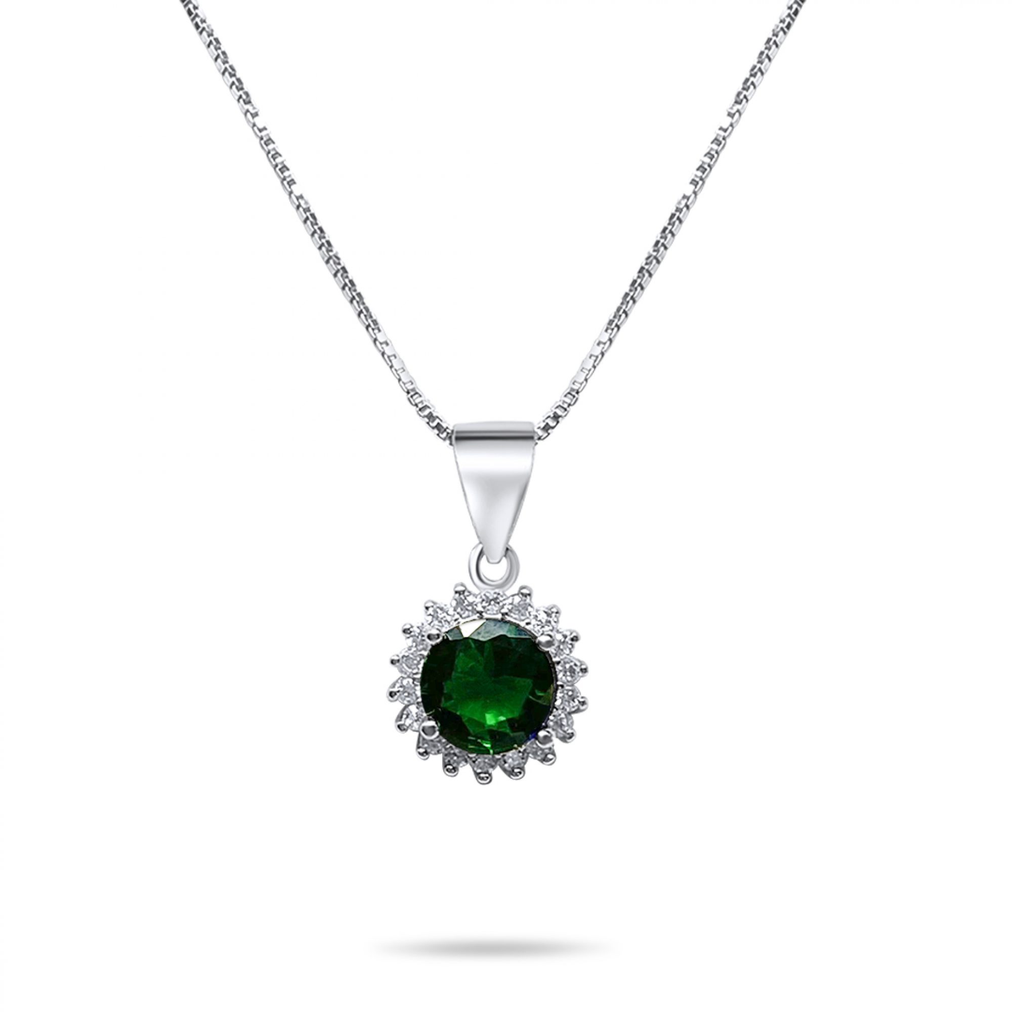Necklace with emerald and zircon stones