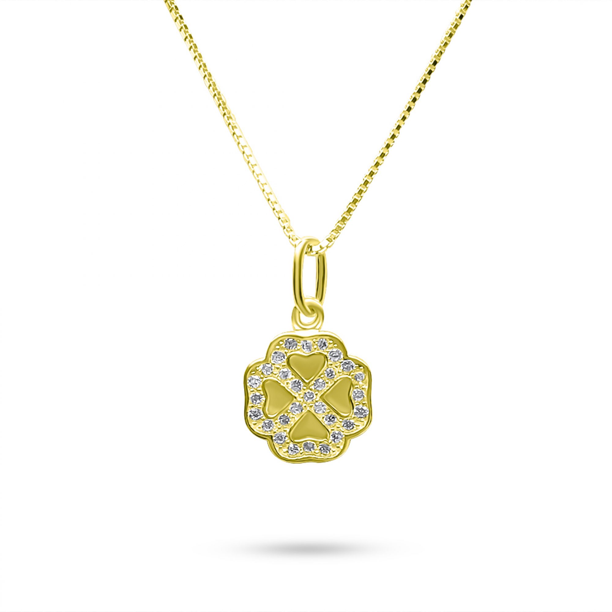 Gold plated four leaf pendant with zircon stones