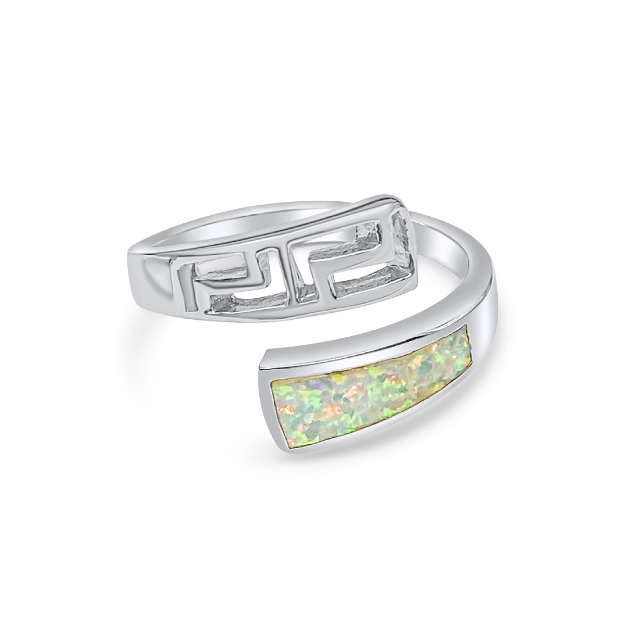 Silver ring with white opal and meander
