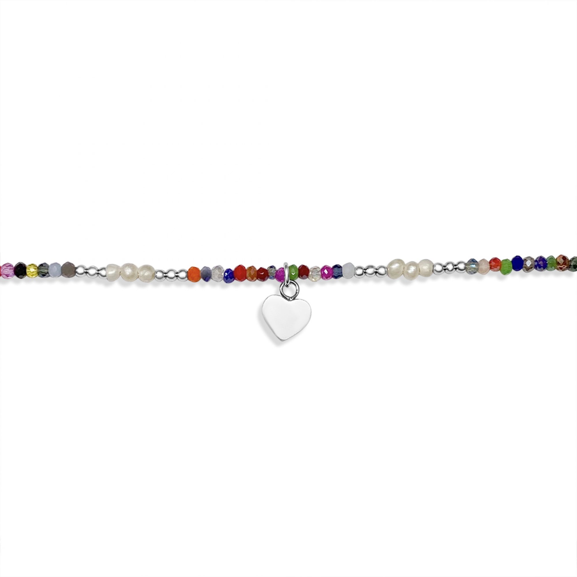 Anklet with multicoloured beads and a heart dangle