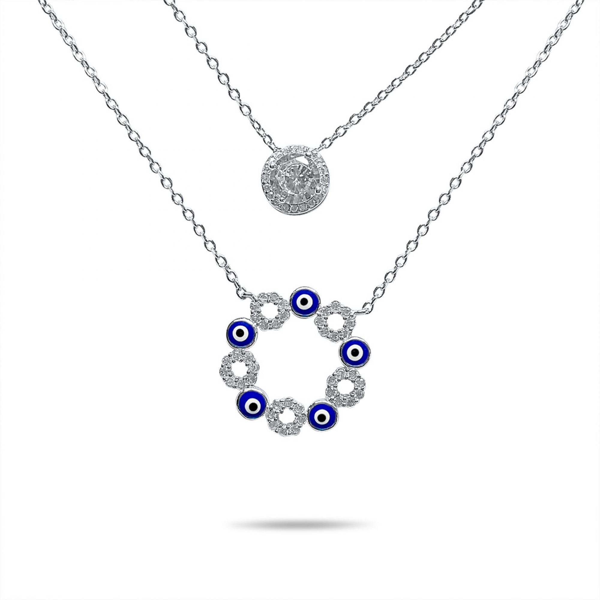 Διπλό κολιέ με μάτια και πέτρες ζιργκόν