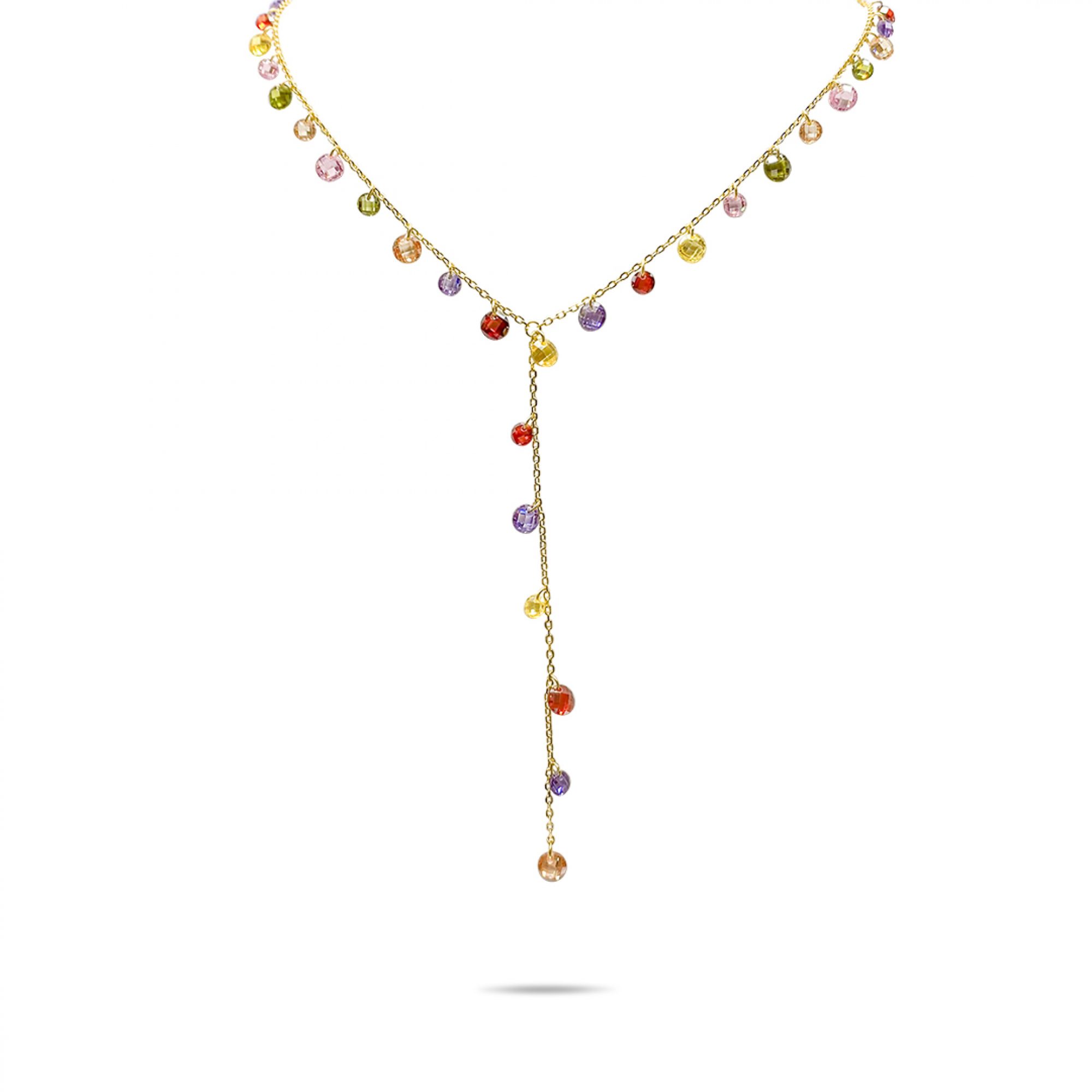 Y-style silver necklace with coloured stones