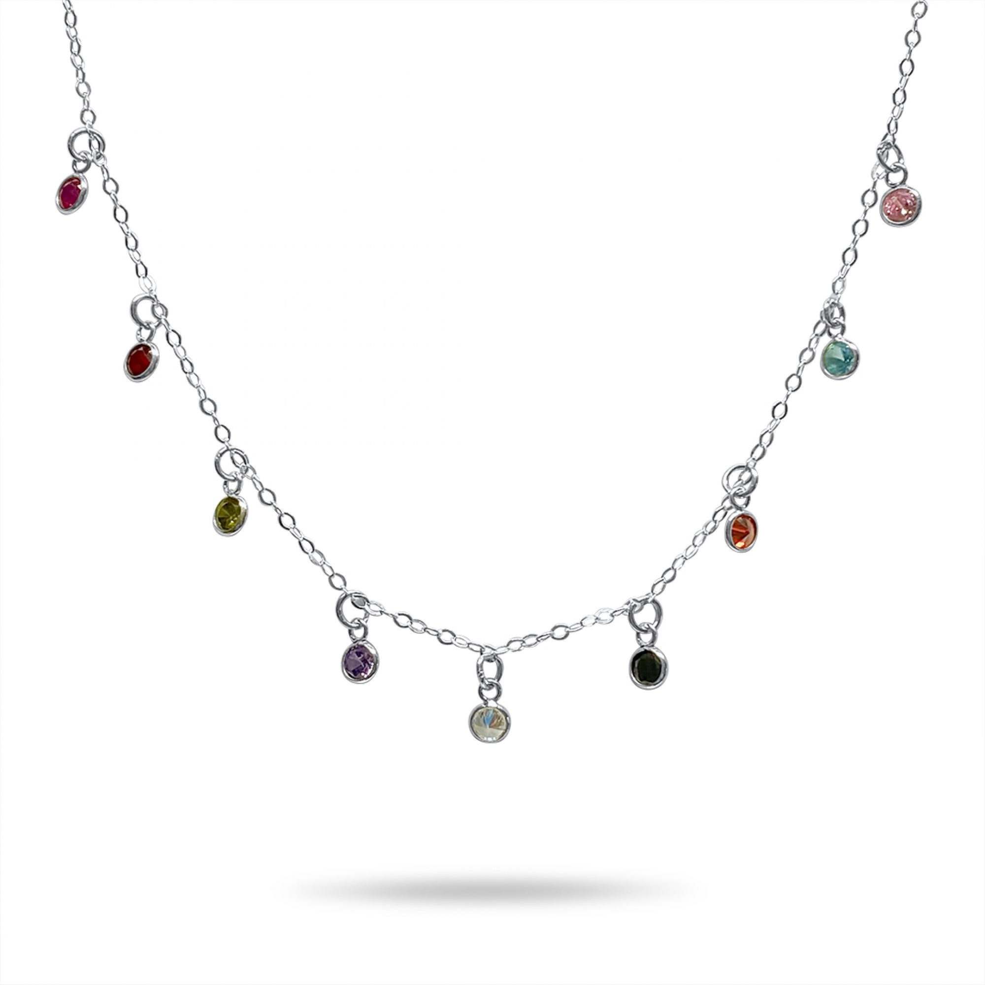 Dangle necklace with multicoloured stones
