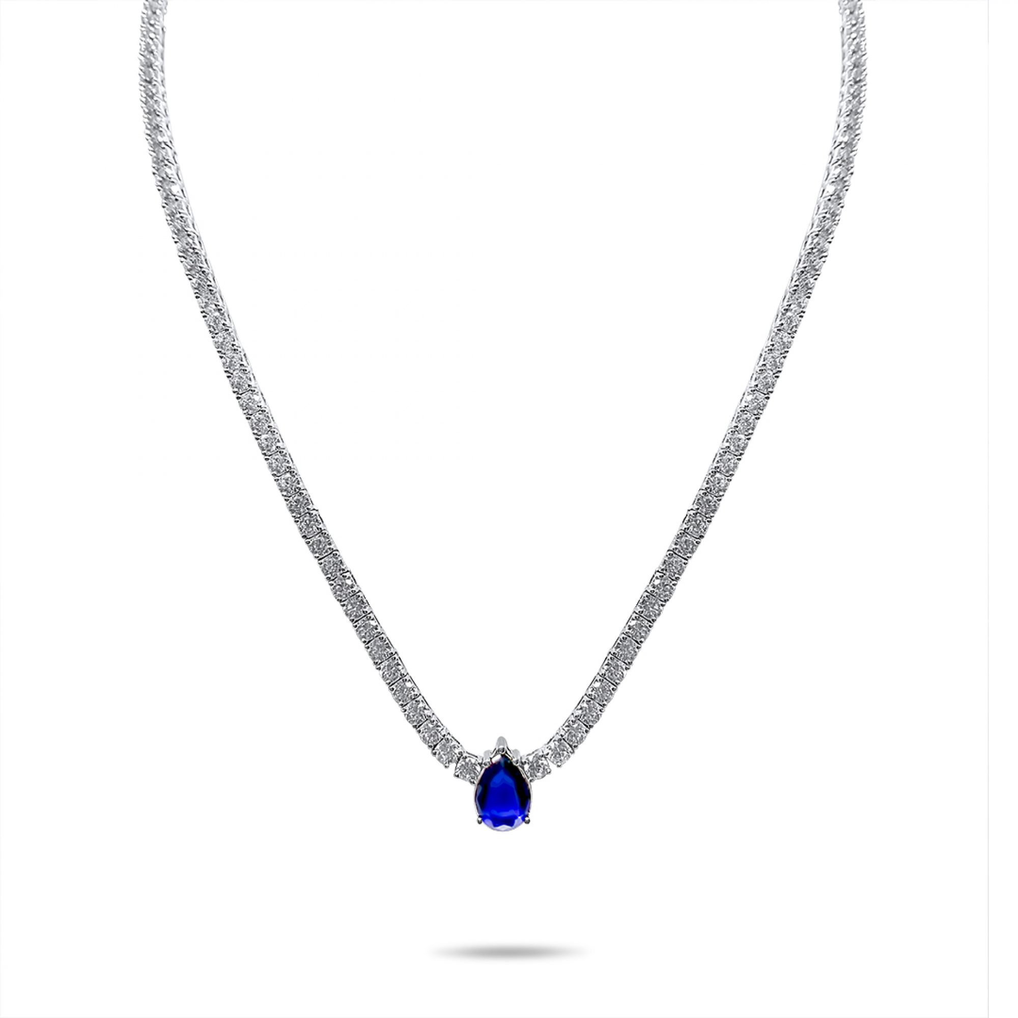 Silver necklace with sapphire and zircon stones