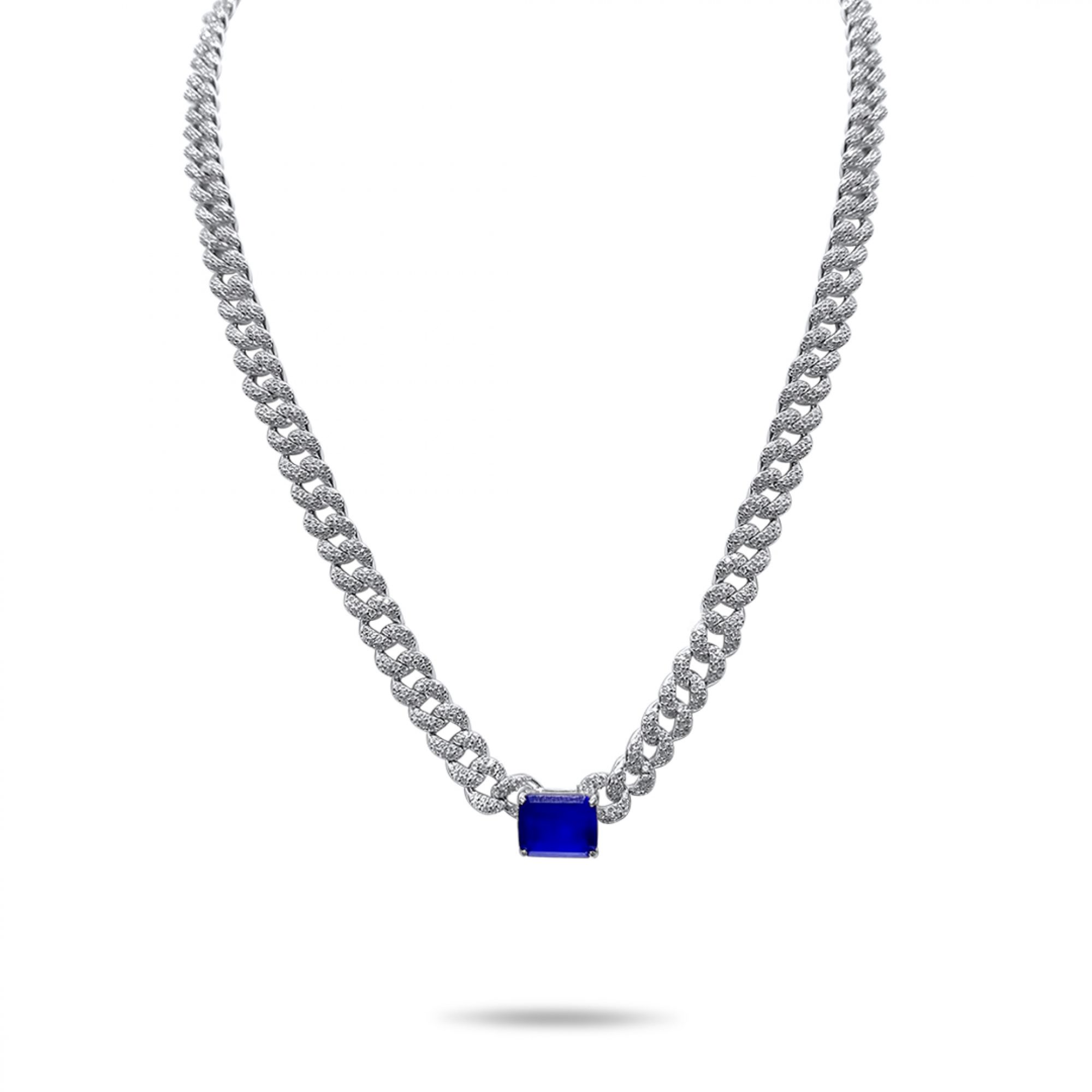 Silver chain with sapphire and zircon stones
