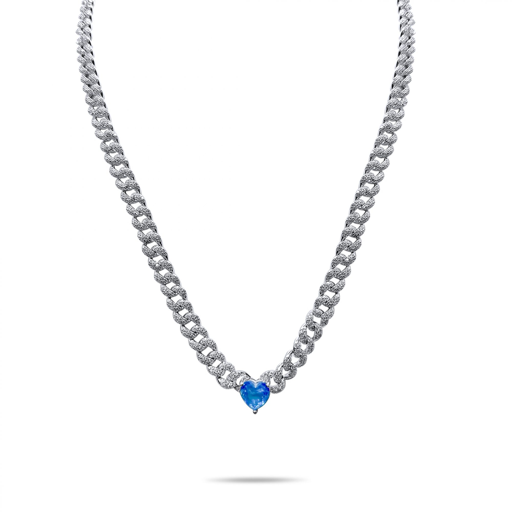 Silver chain with aquamarine and zircon stones