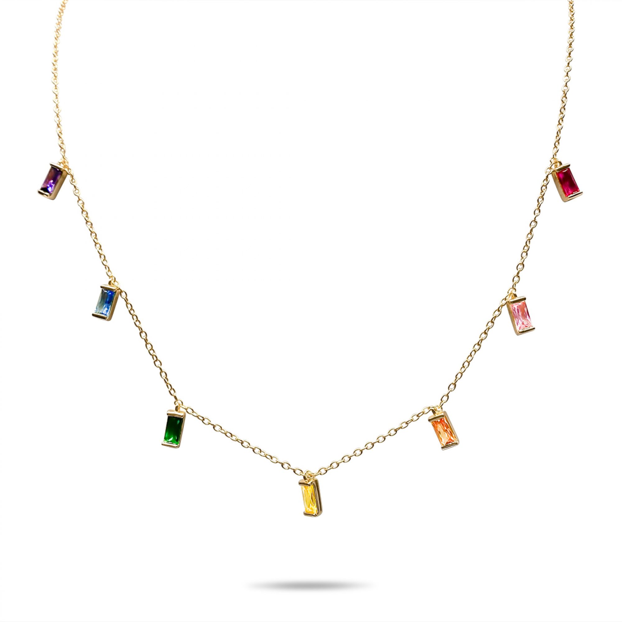 Gold plated dangle necklace with coloured stones