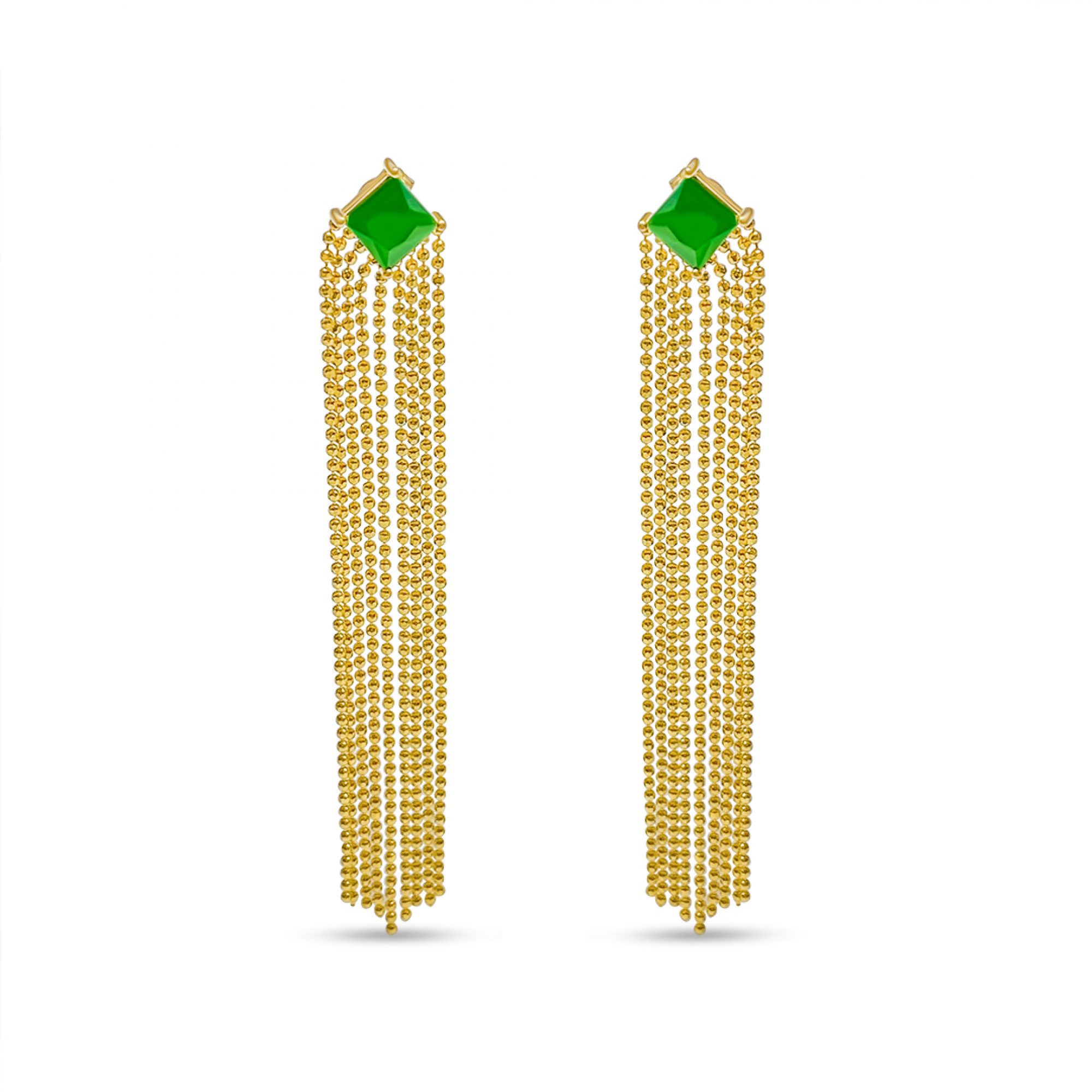 Gold plated earrings with emerald stones