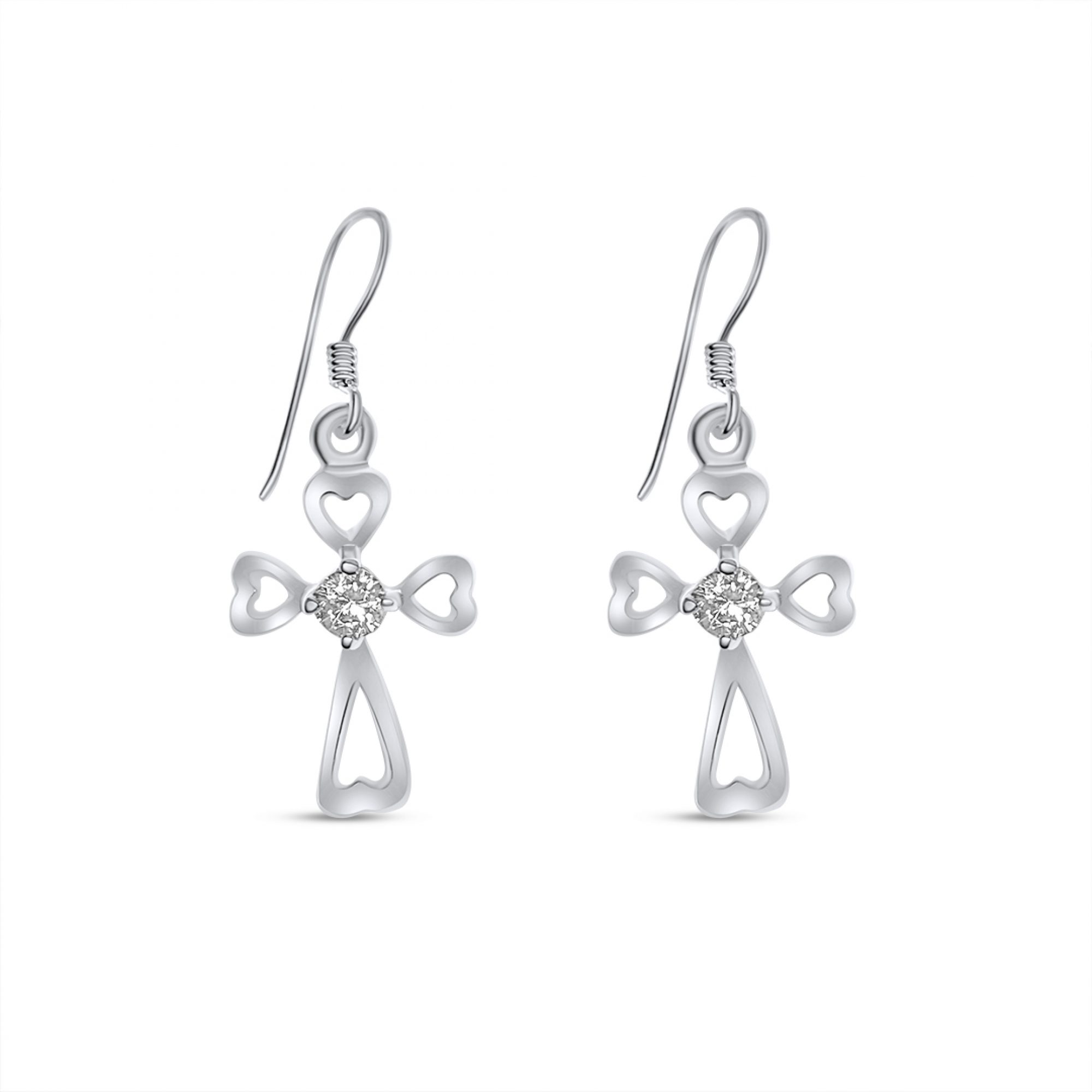 Silver cross earrings with zircon stones