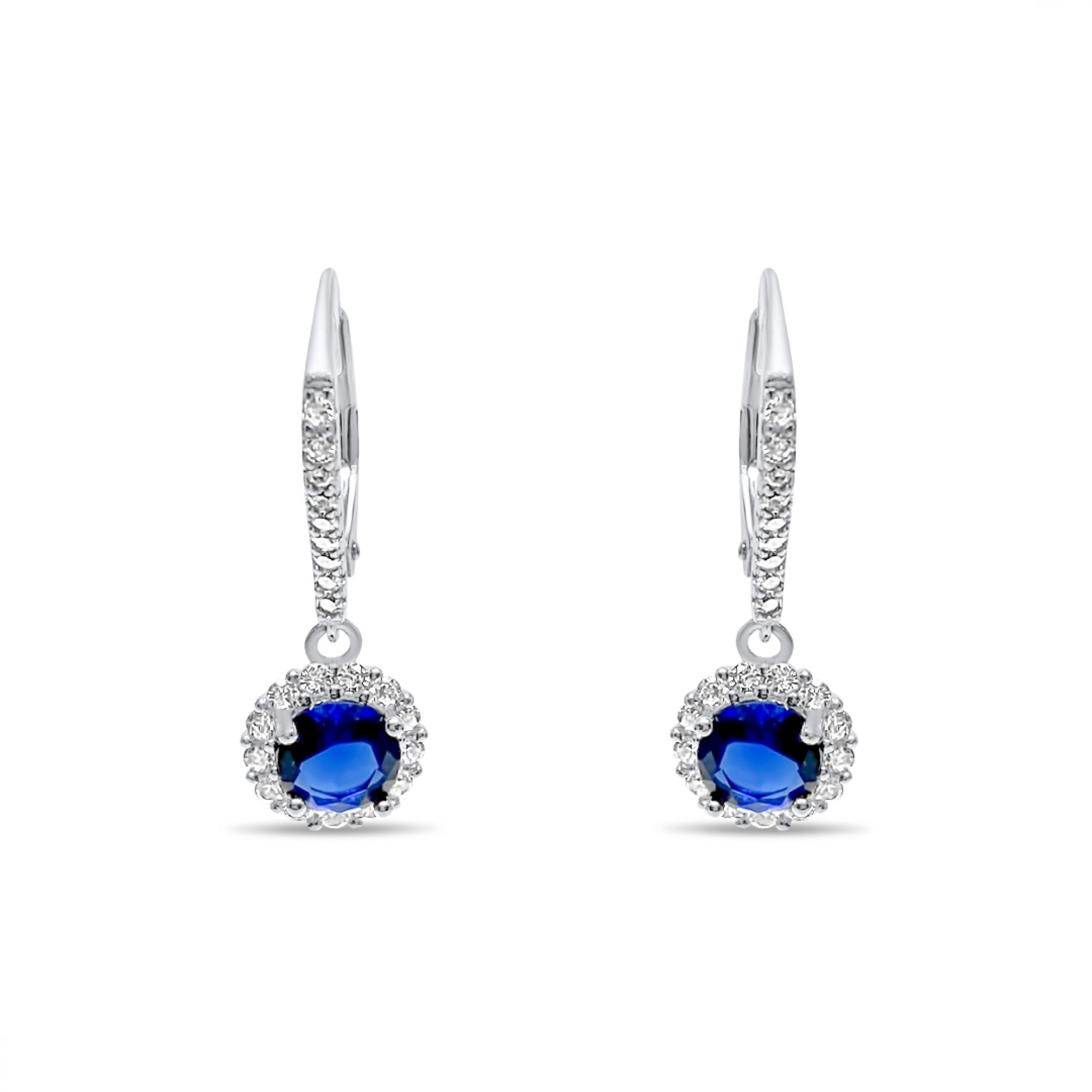 Silver earrings with zircon stones and sapphire