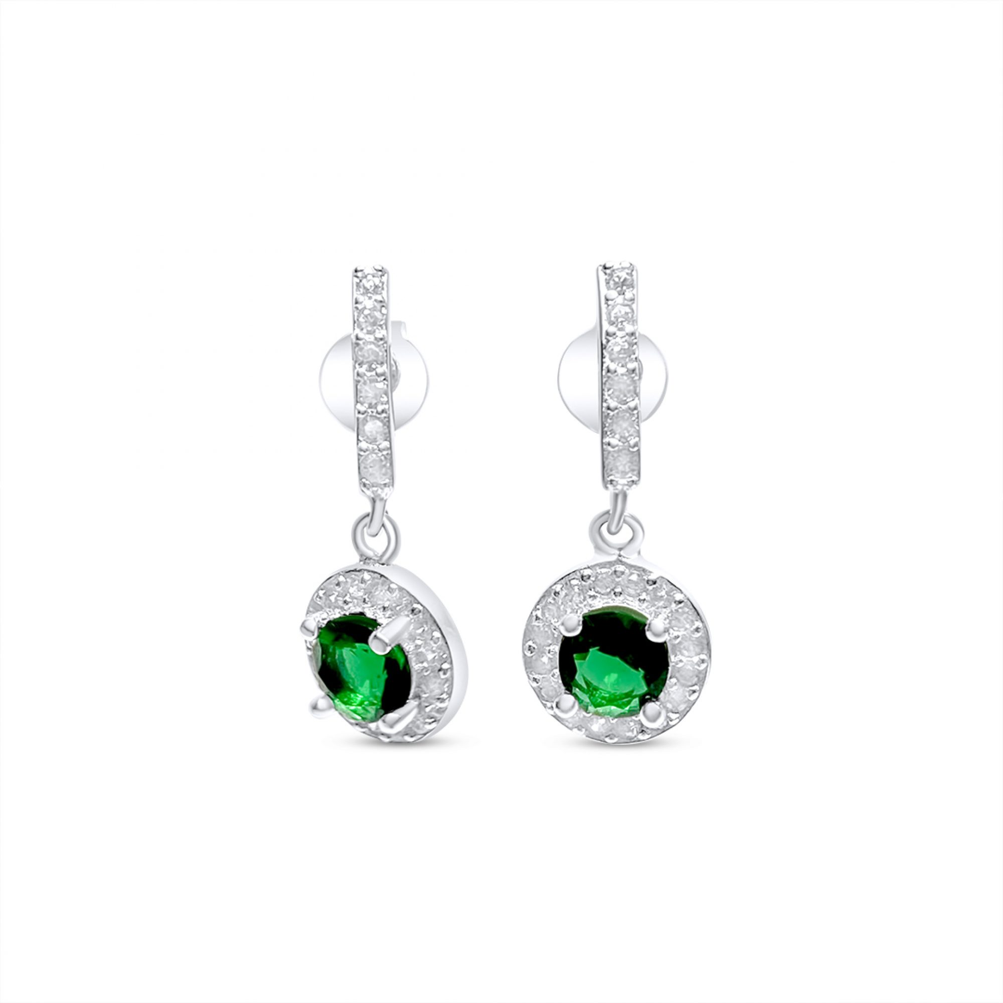 Silver earrings with zircon stones and emerald