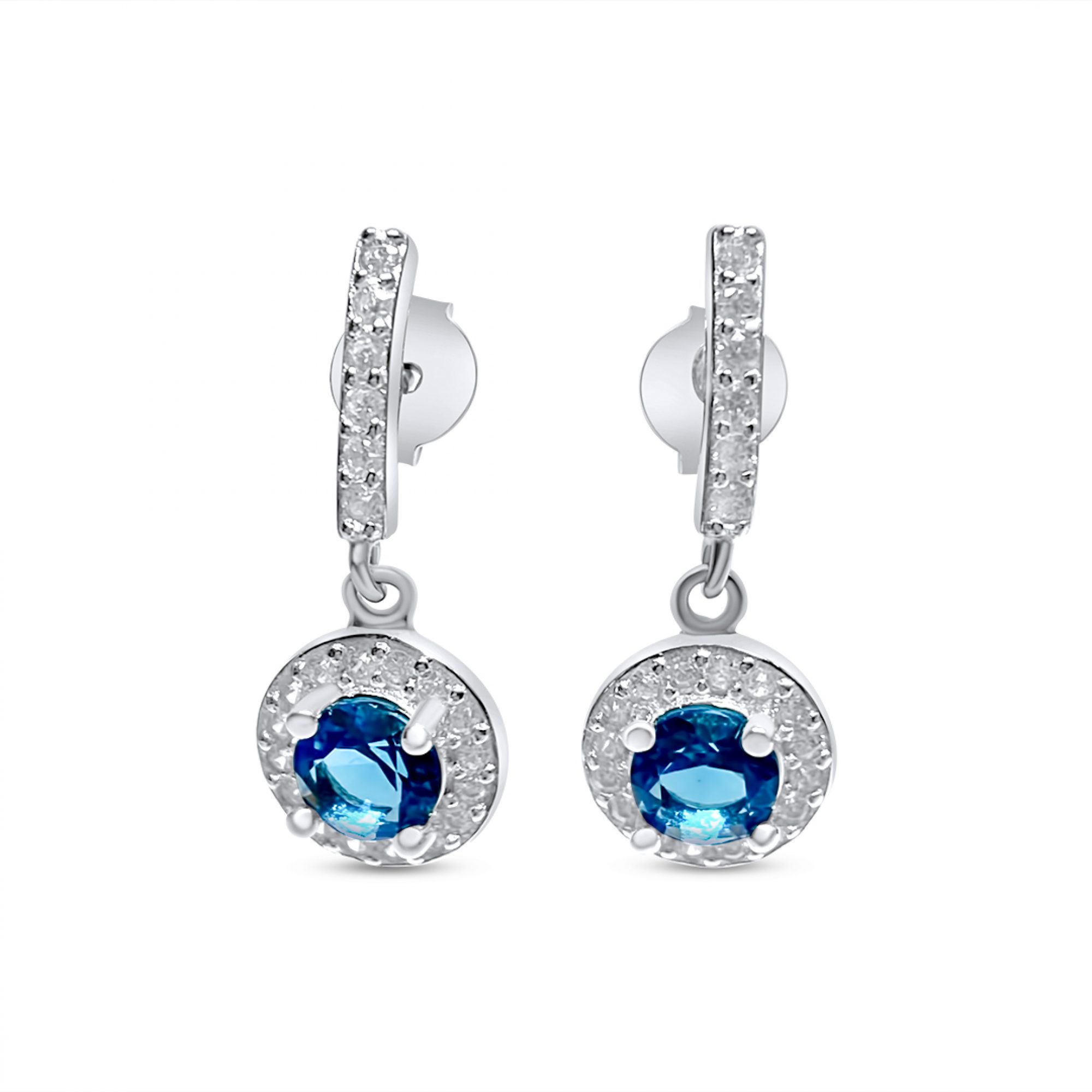 Silver earrings with zircon stones and aquamarine