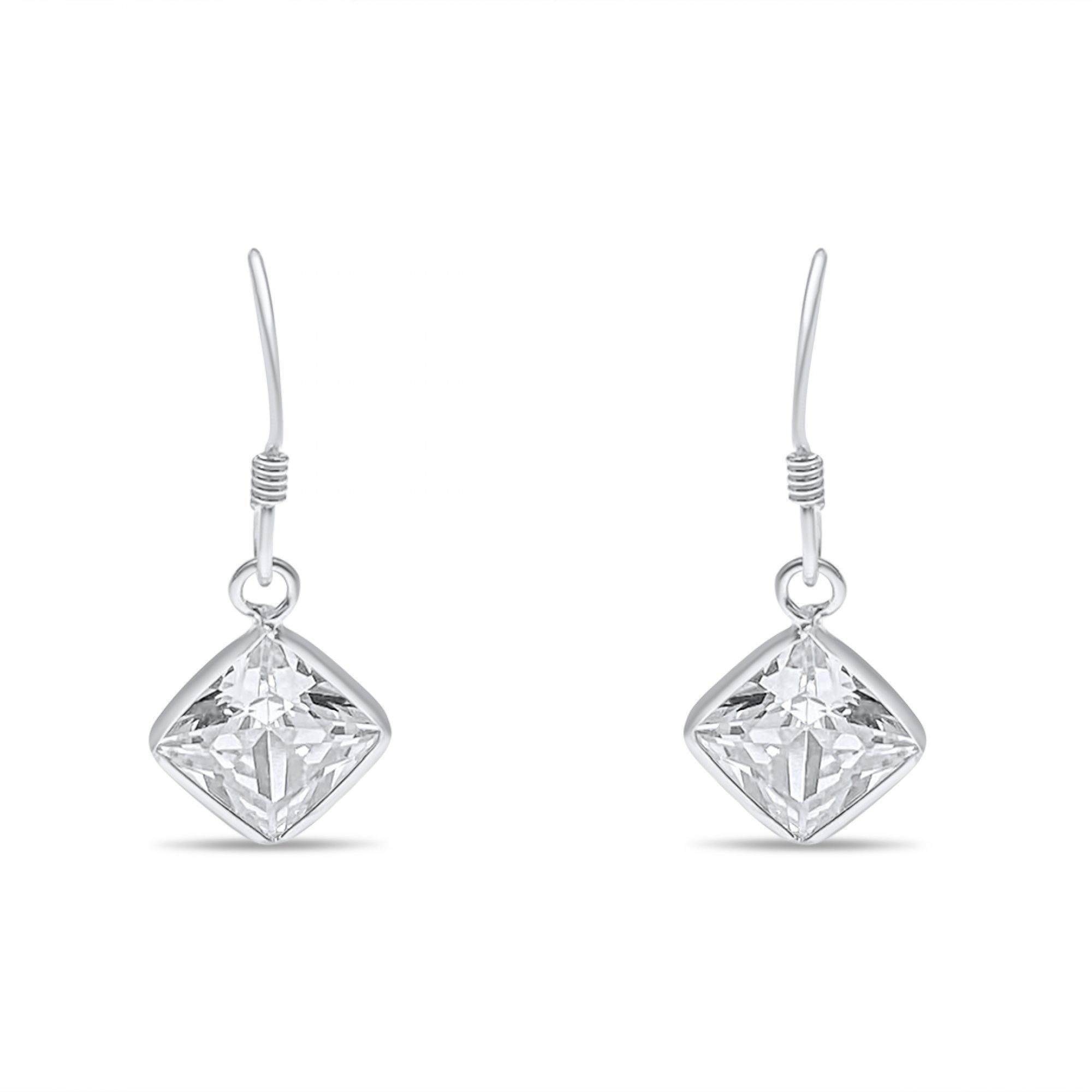 Silver dangle earrings with zircon stone