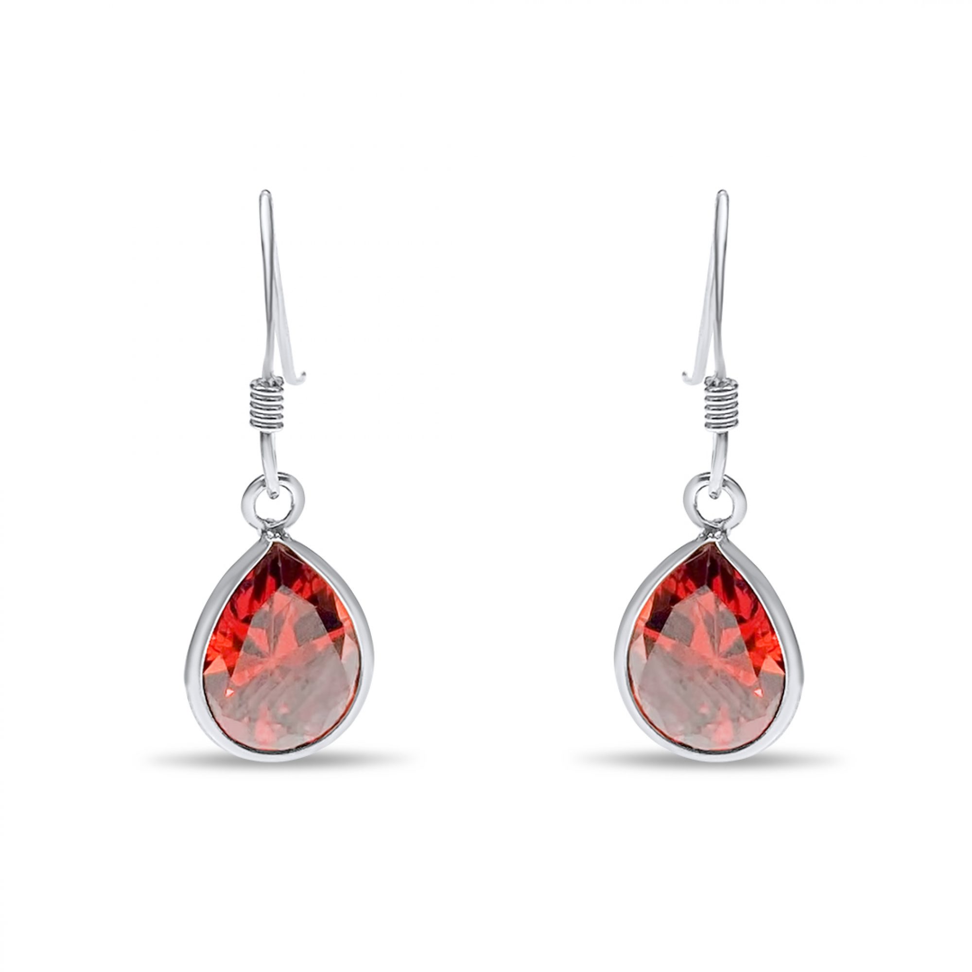 Silver dangle earrings with ruby stone