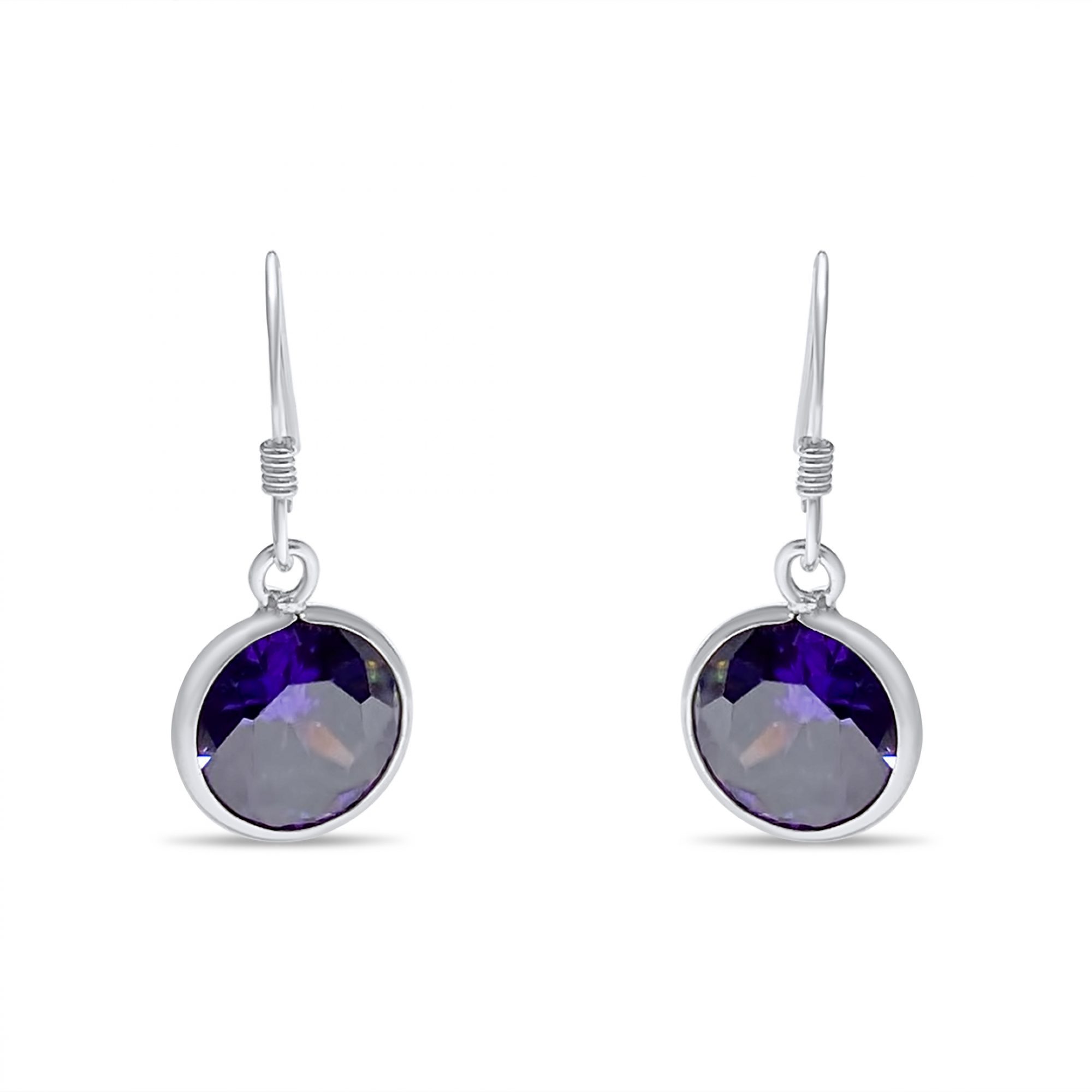 Silver dangle earrings with amethyst stone