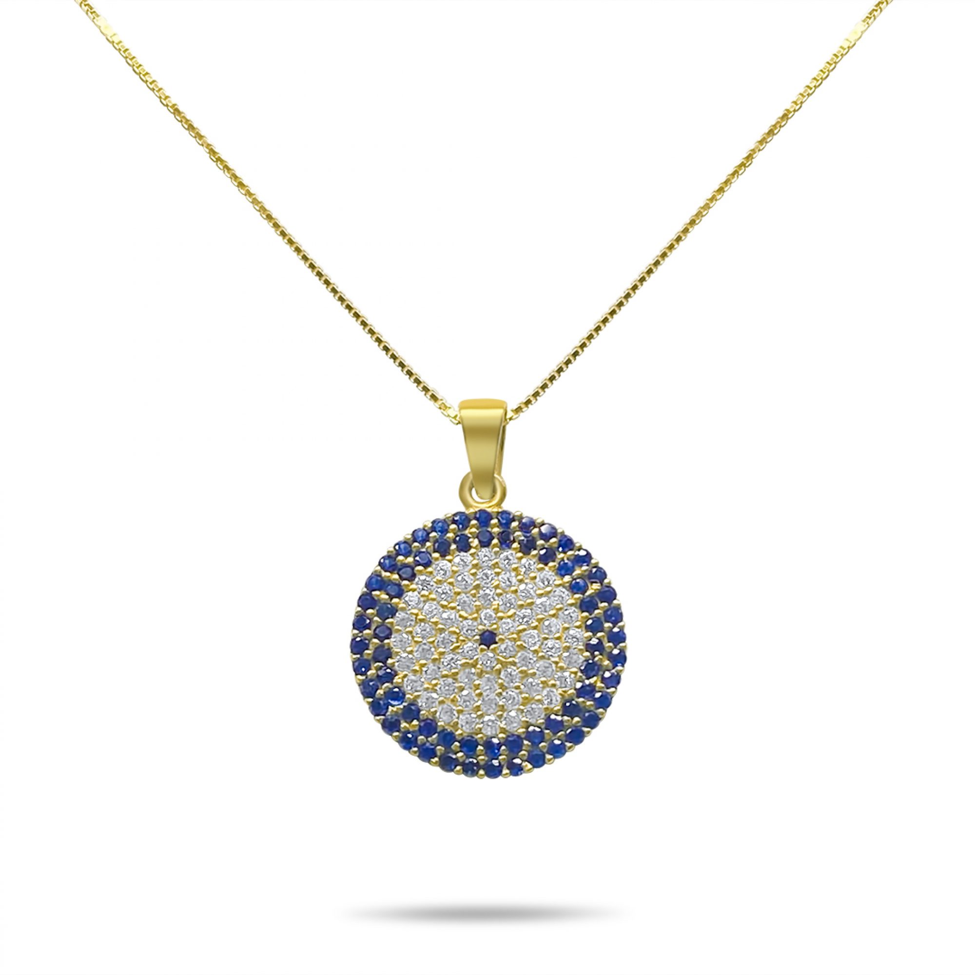 Gold plated eye pendant necklace with zircon stones
