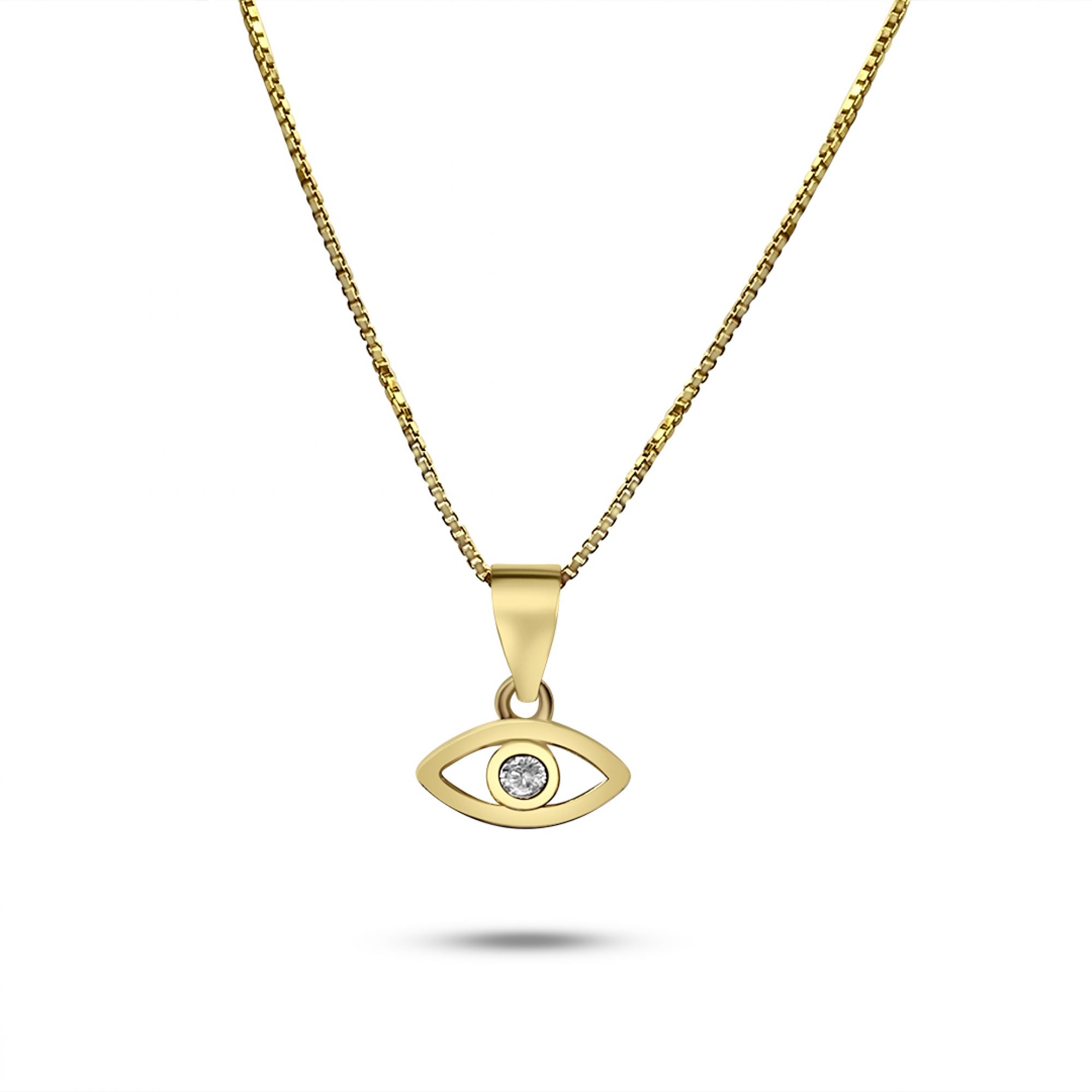 Gold plated eye pendant necklace with zircon stone