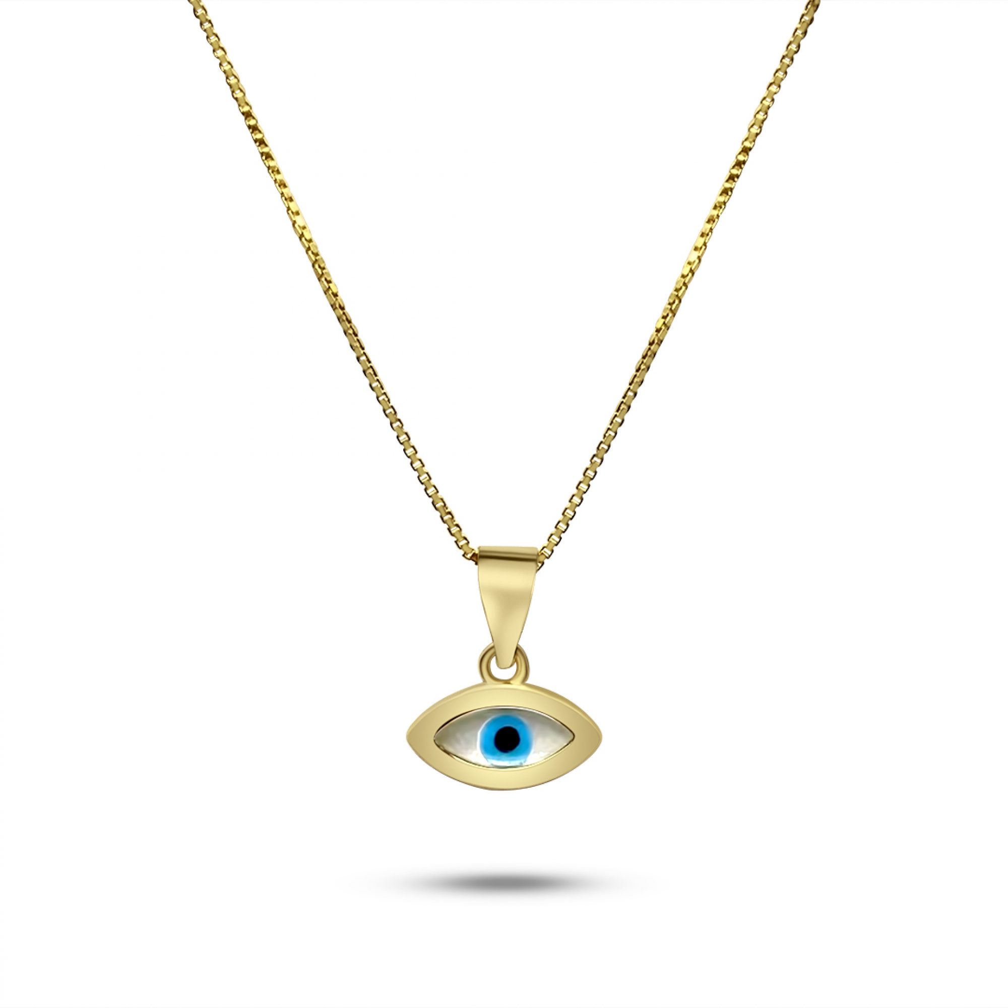 Gold plated eye pendant necklace with mother of pearl 