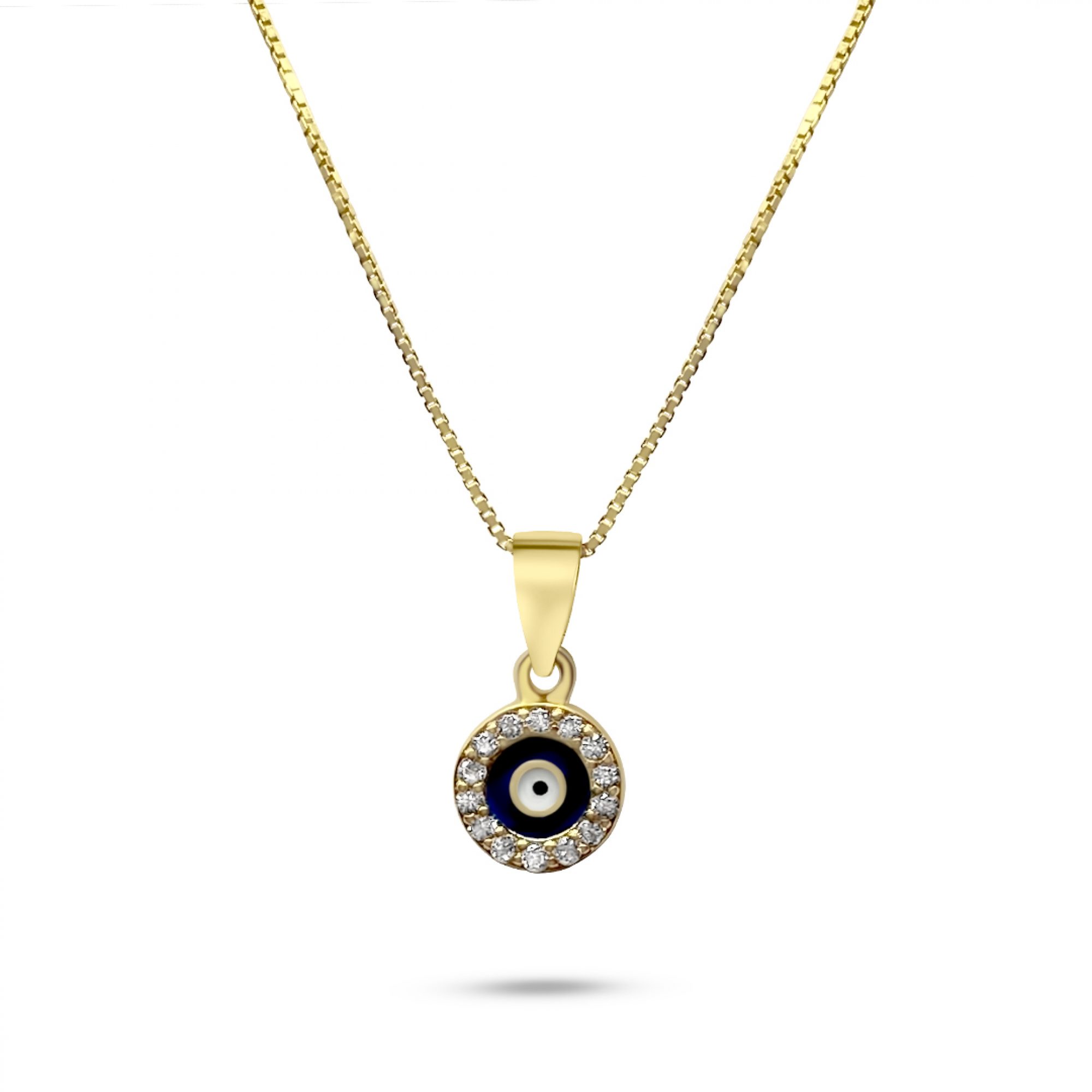 Gold plated eye pendant necklace with zircon stones