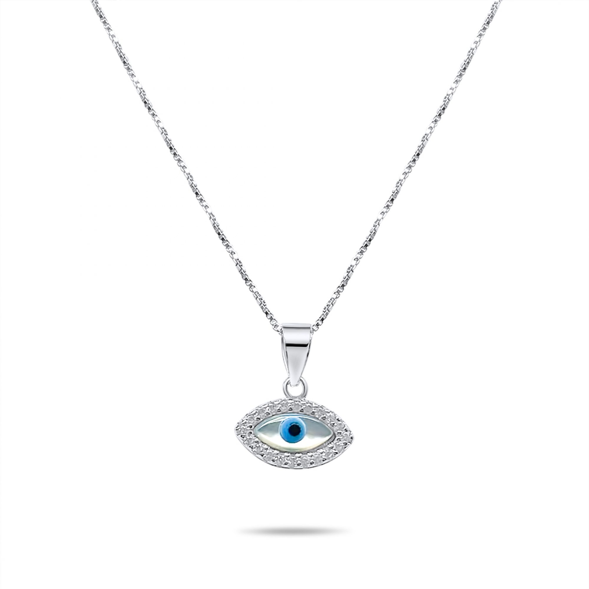 Eye pendant necklace with mother of pearl and zircon stones