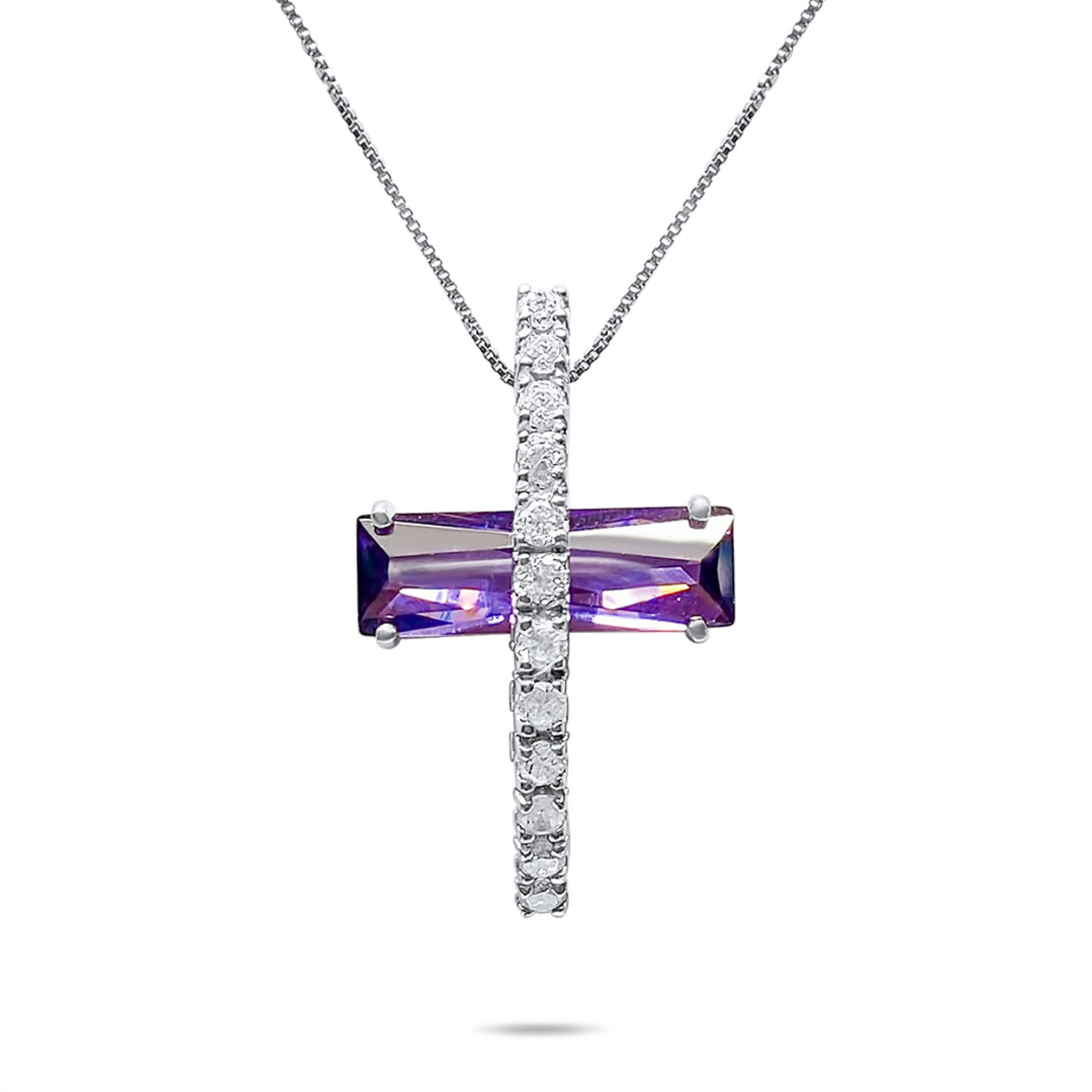 Cross necklace with amethyst and zircon stones