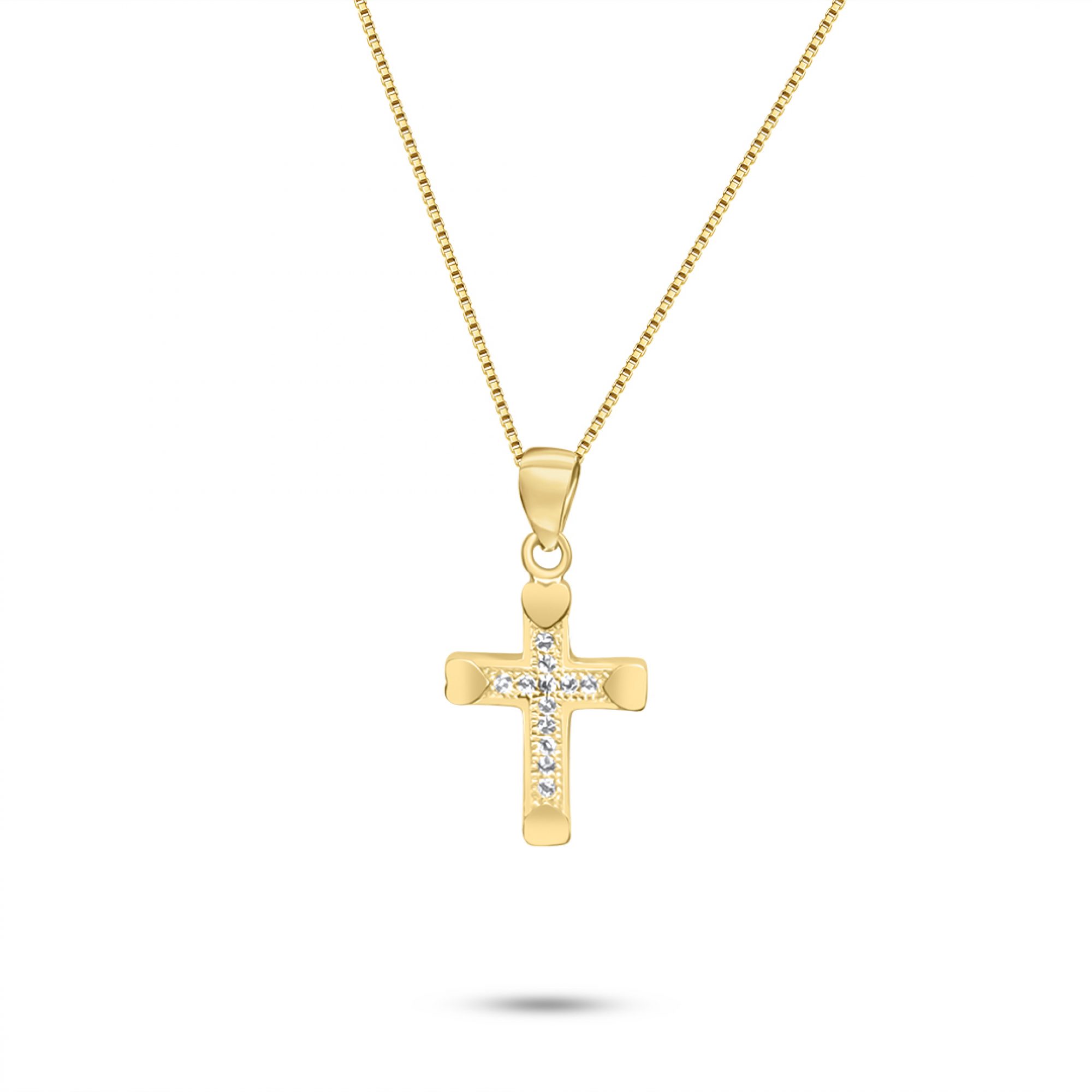 Gold plated cross necklace with zircon stones