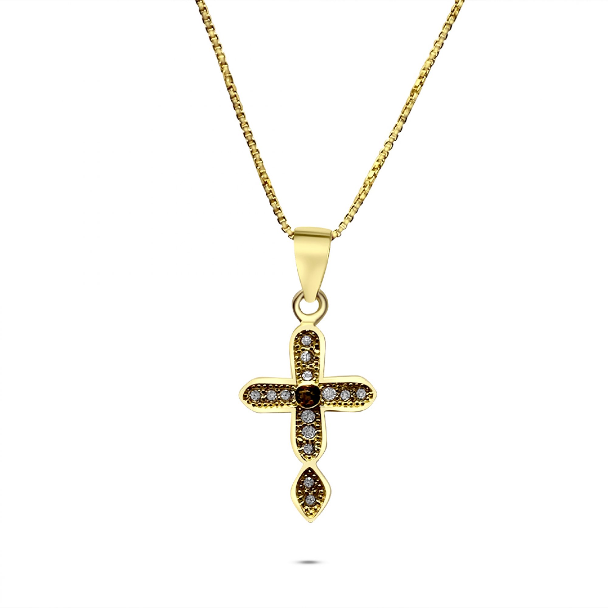 Gold plated cross necklace with zircon stones