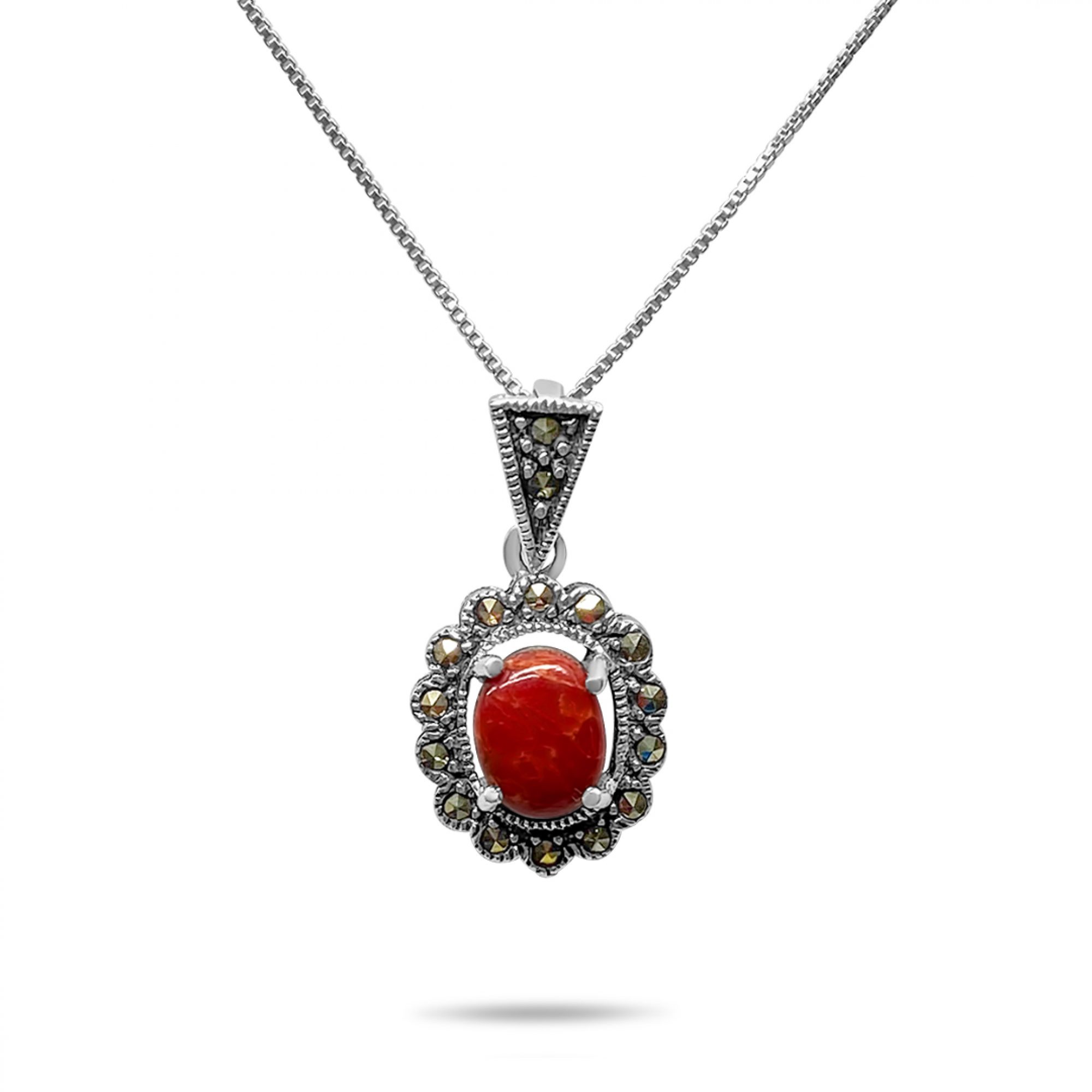 Κολιέ με κοράλι πέτρα και μαρκασίτες