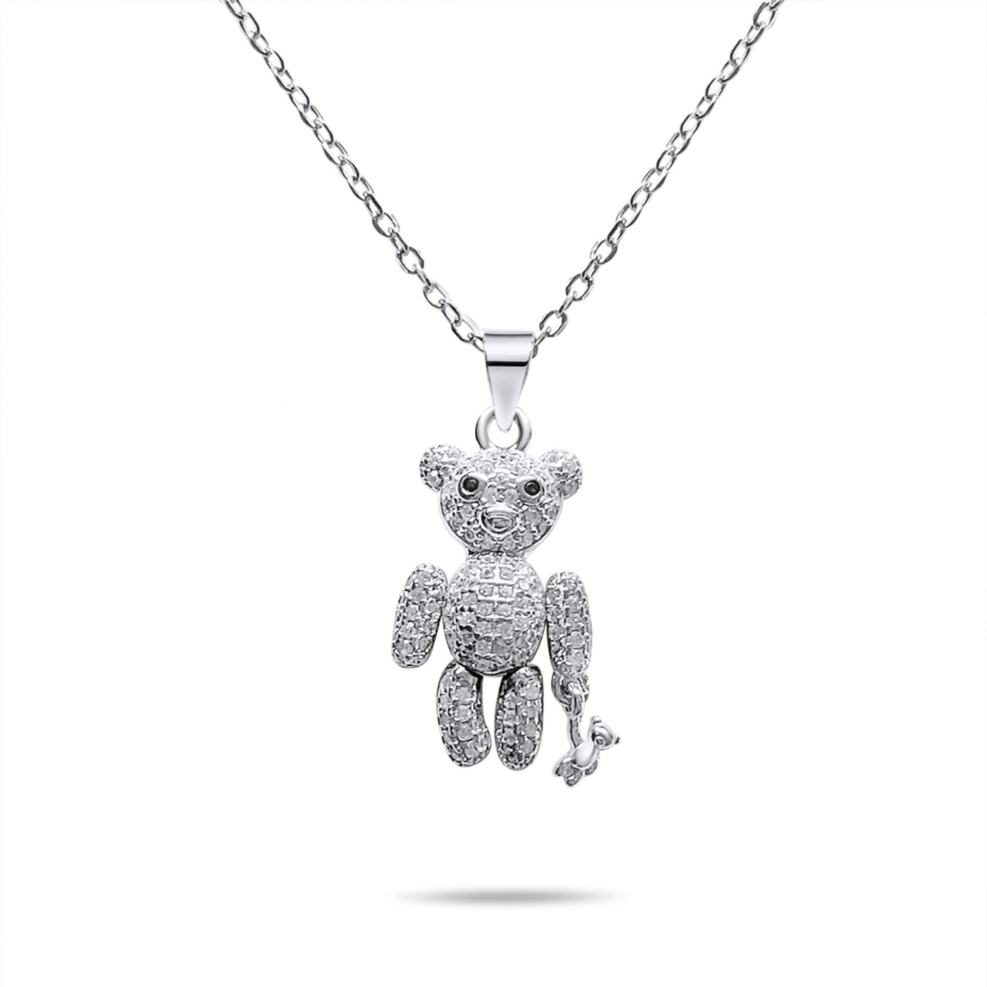 Teddy bear necklace with zircon stones