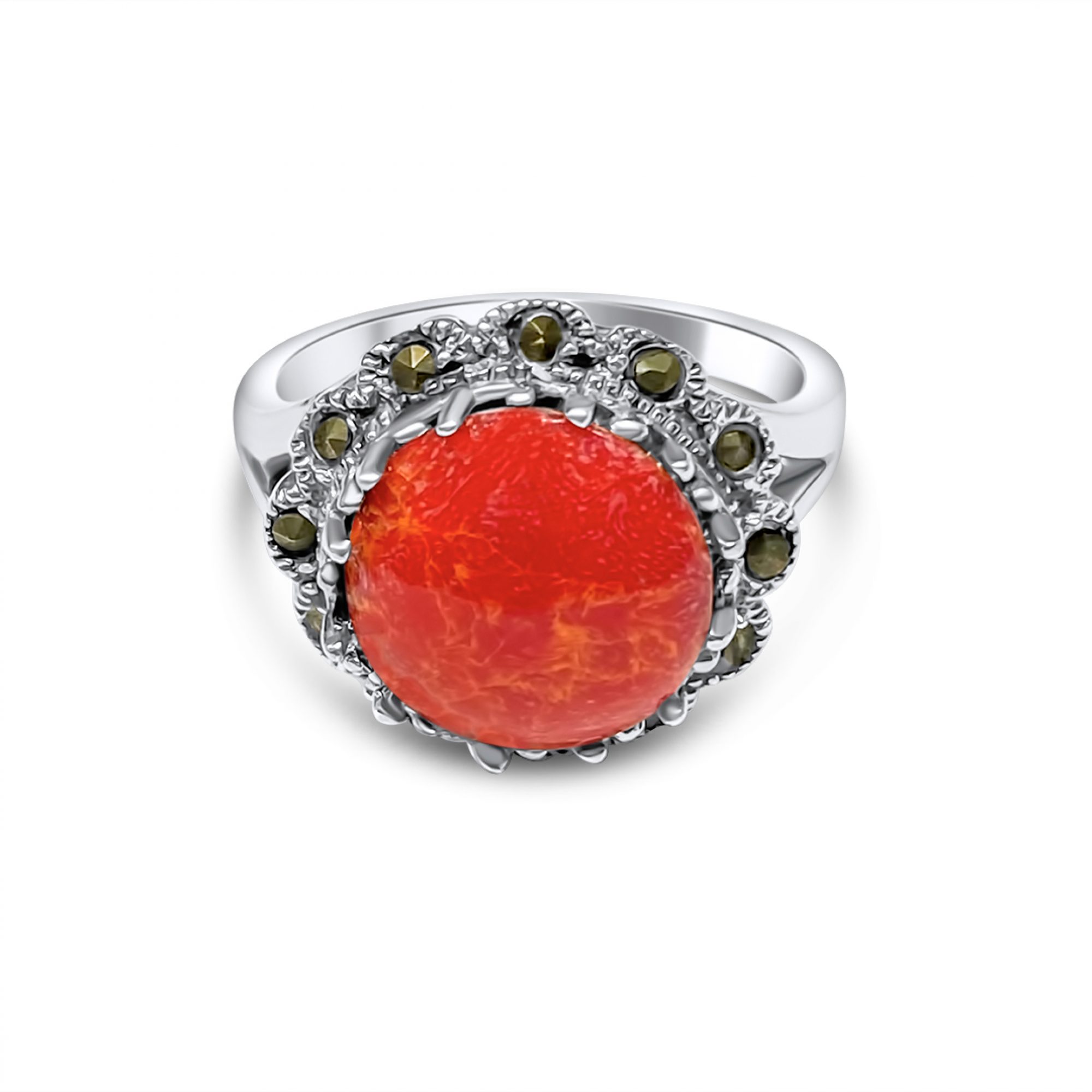 Δαχτυλίδι με πέτρα κοράλι και μαρκασίτες