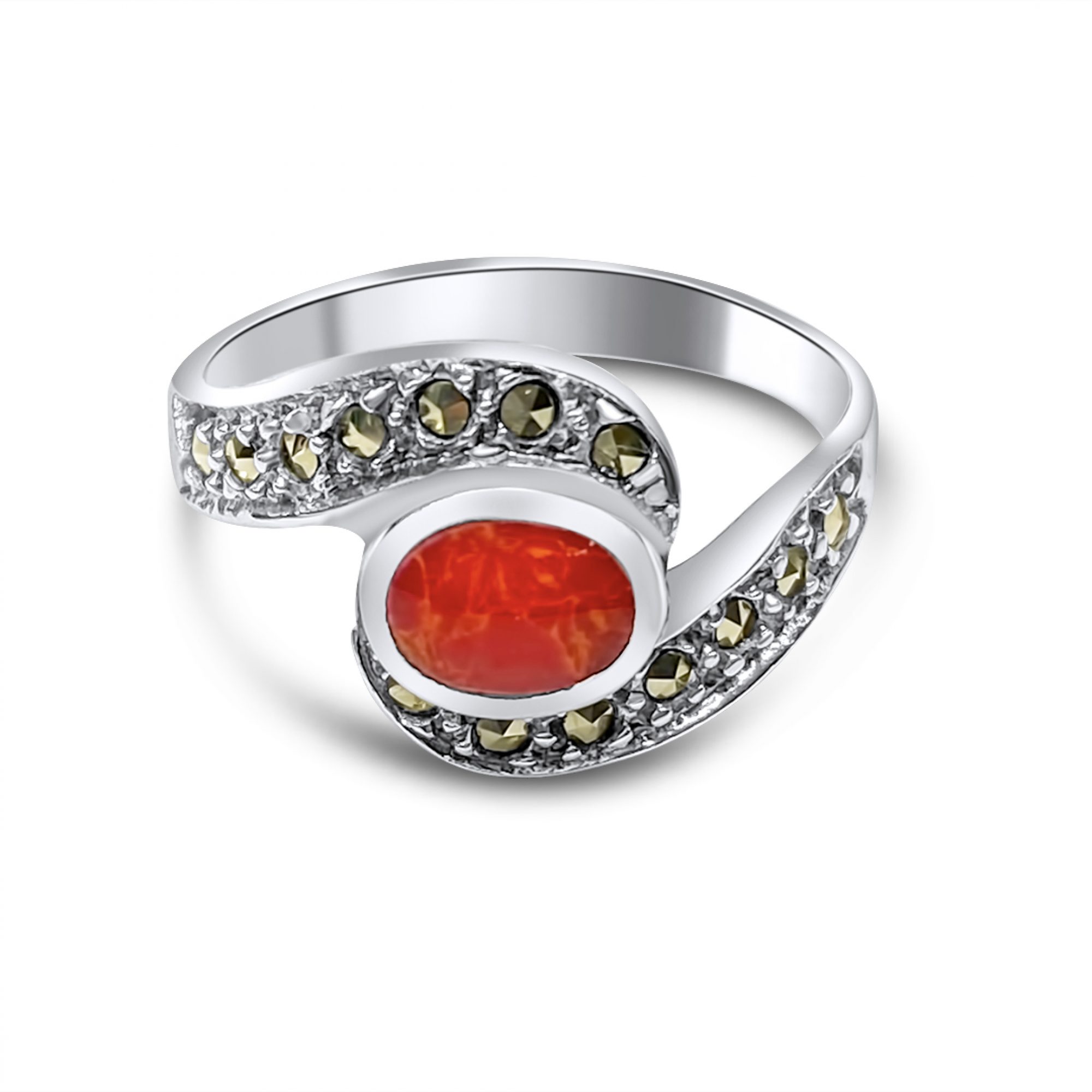 Δαχτυλίδι με πέτρα κοράλι και μαρκασίτες