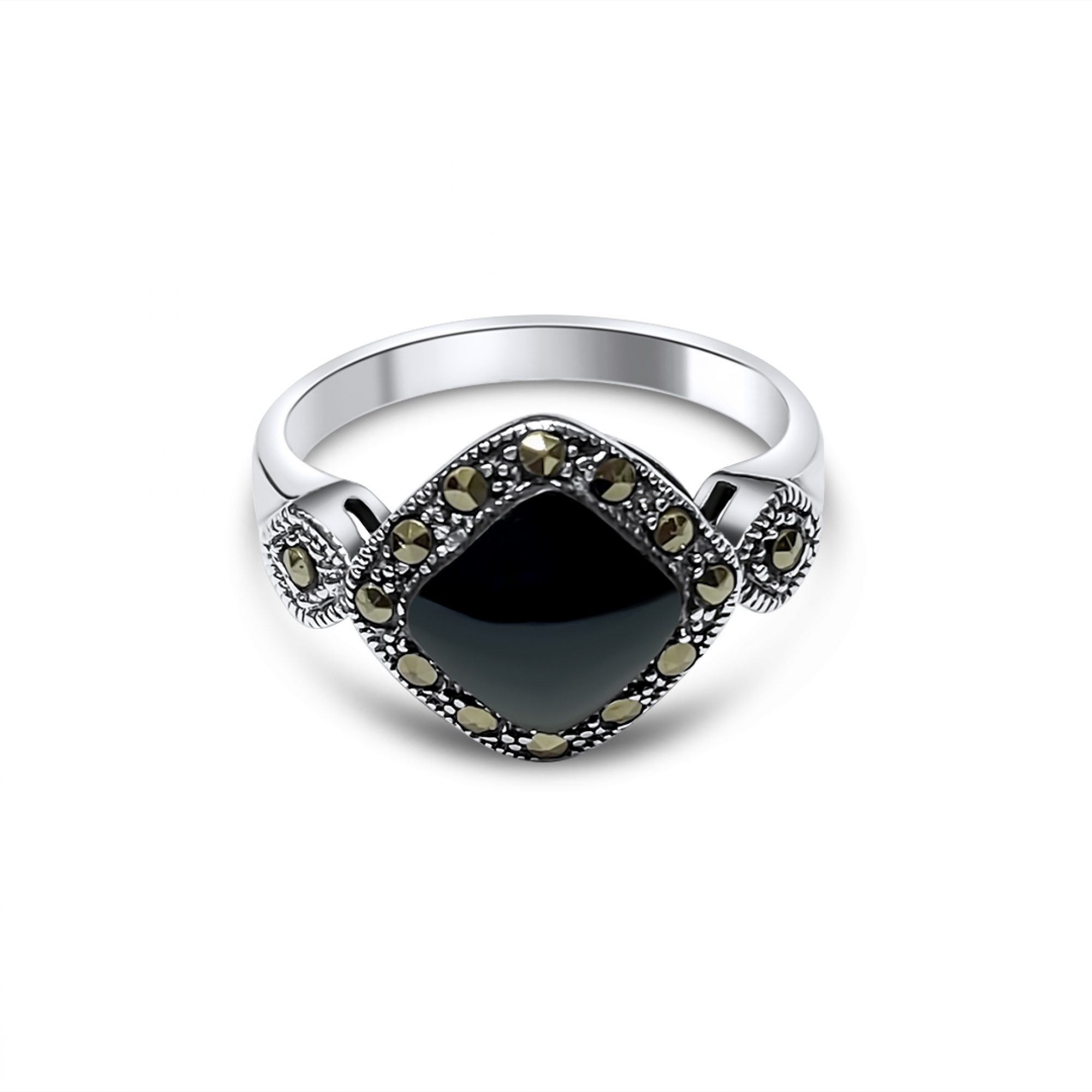 Ring with agate stone and marcasites